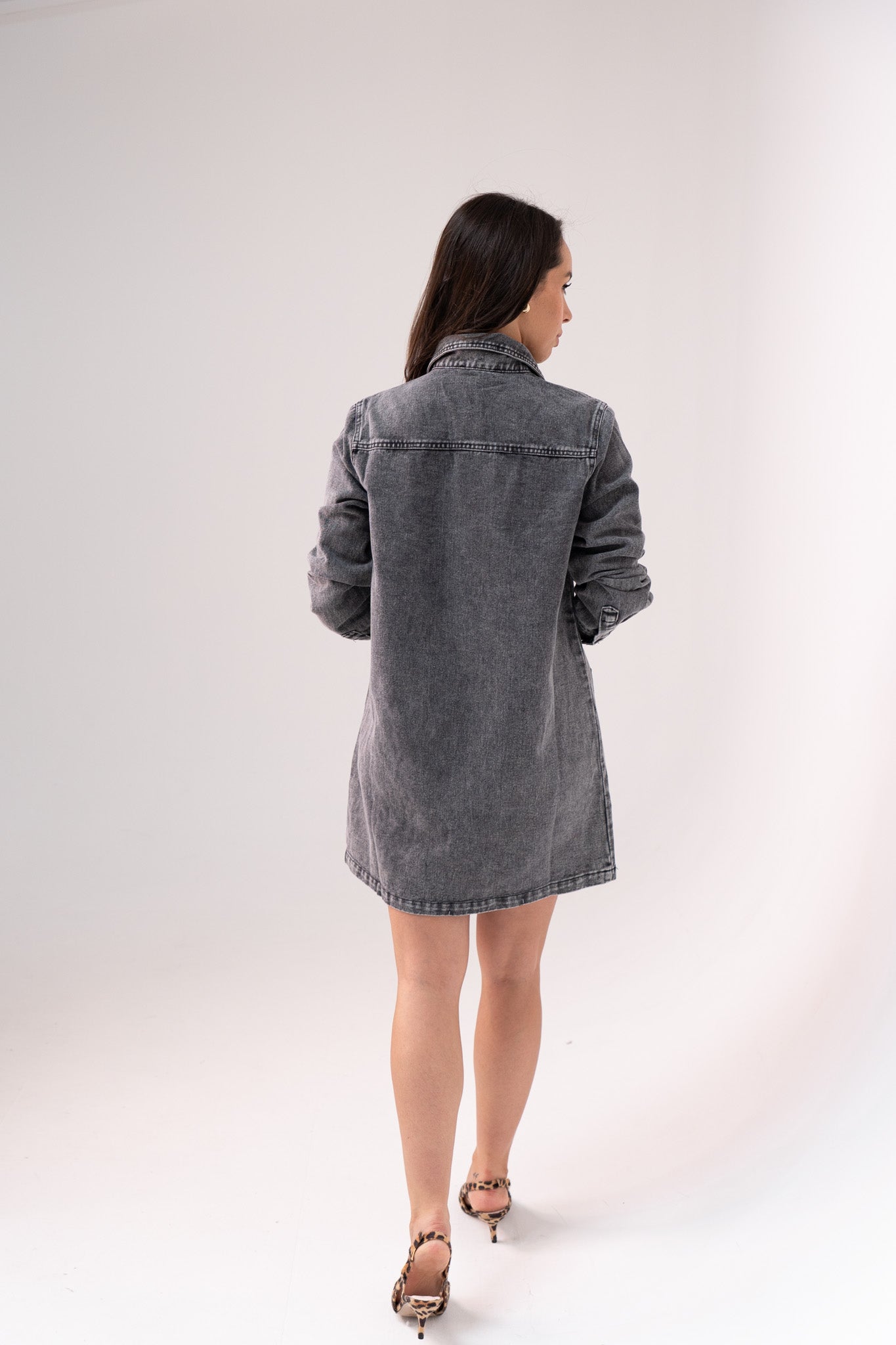 Kiera Denim Shirt Dress In Grey