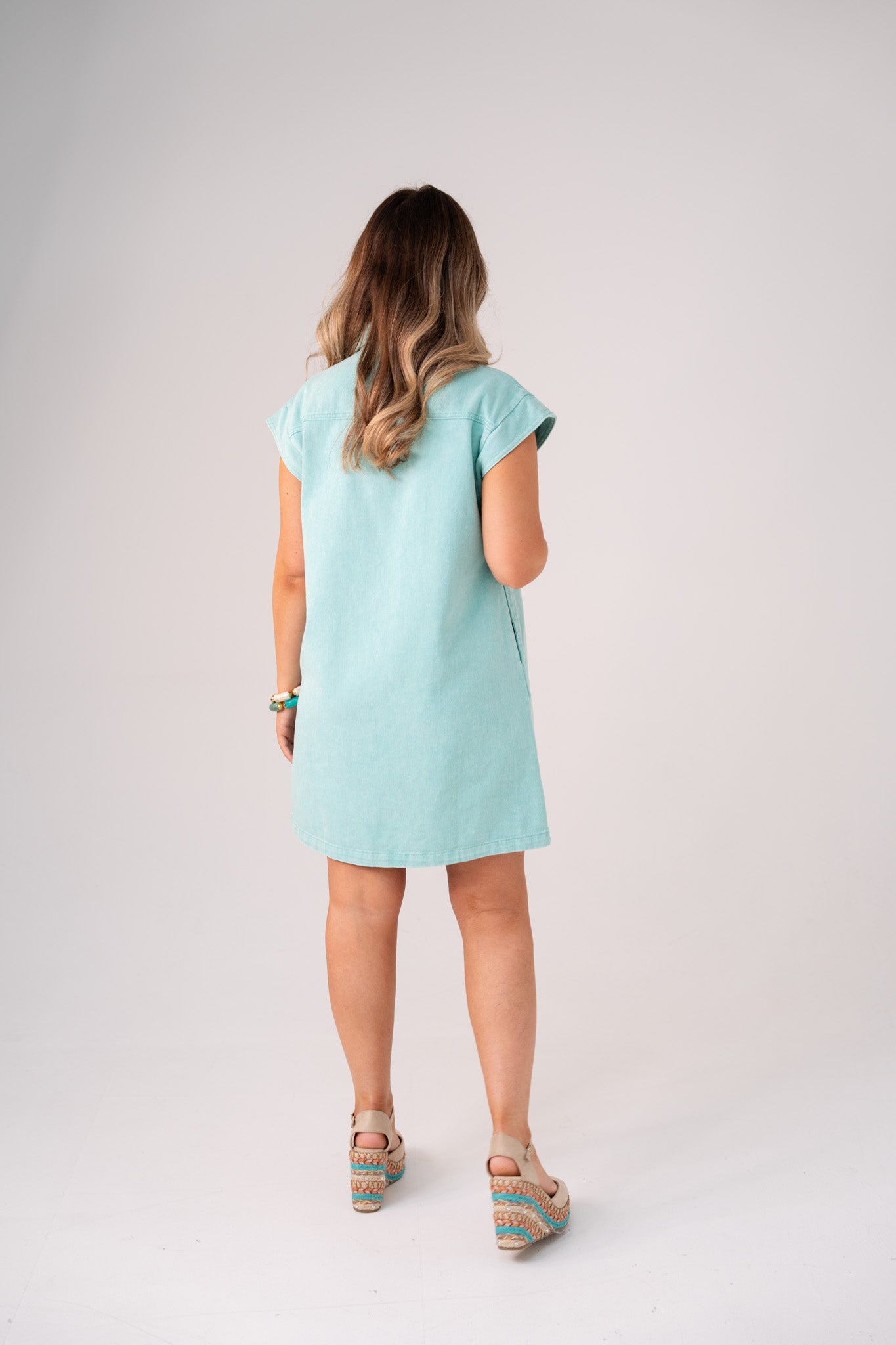 Kiera Denim Shirt Dress In Turquoise