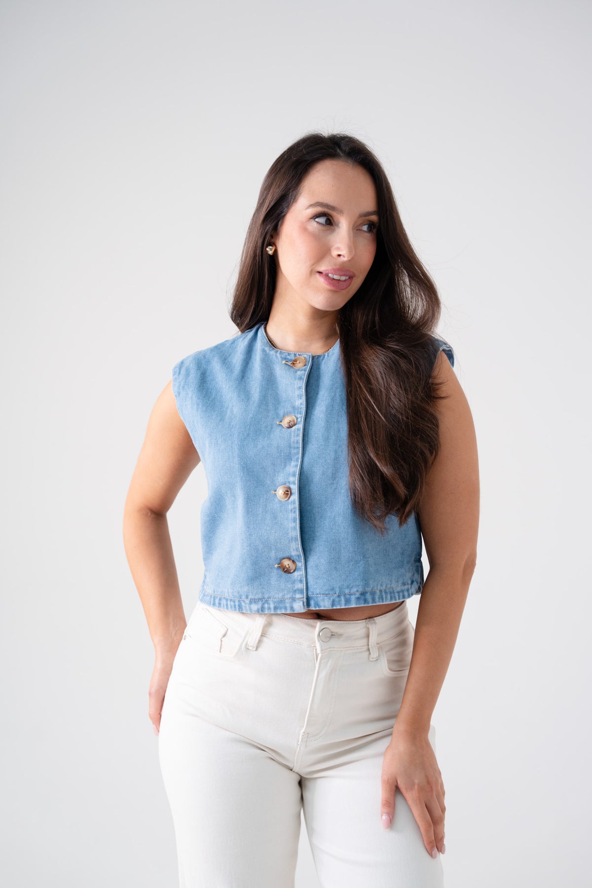 Kiera Denim Waistcoat In Light Wash