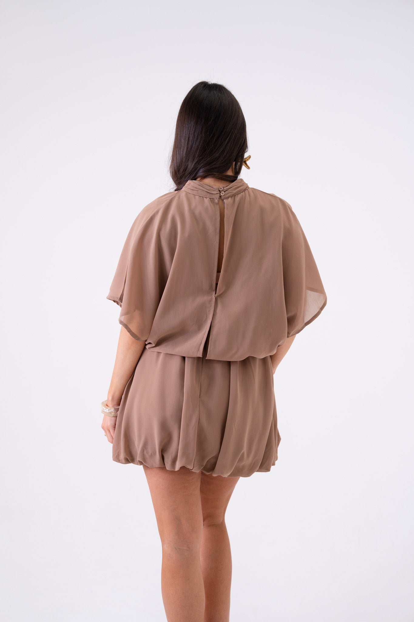 Kiera Drape Detail Dress In Mocha