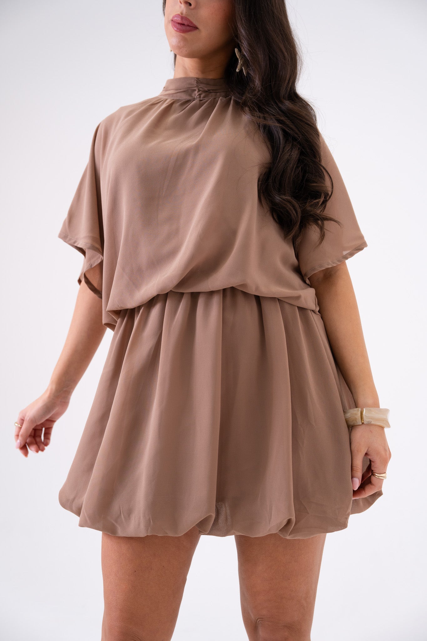 Kiera Drape Detail Dress In Mocha