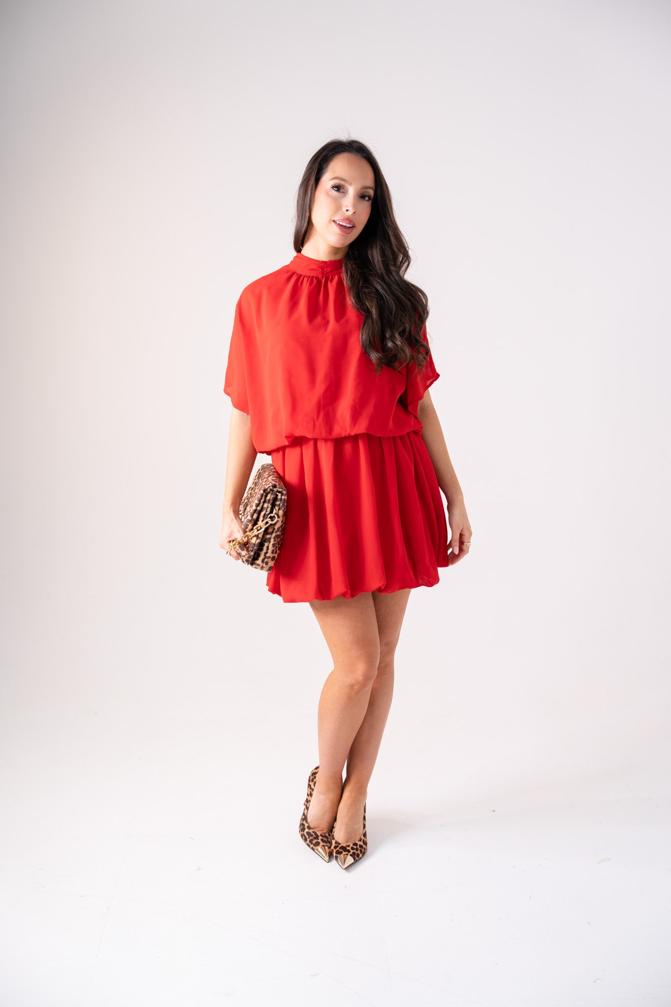 Kiera Drape Detail Dress In Red