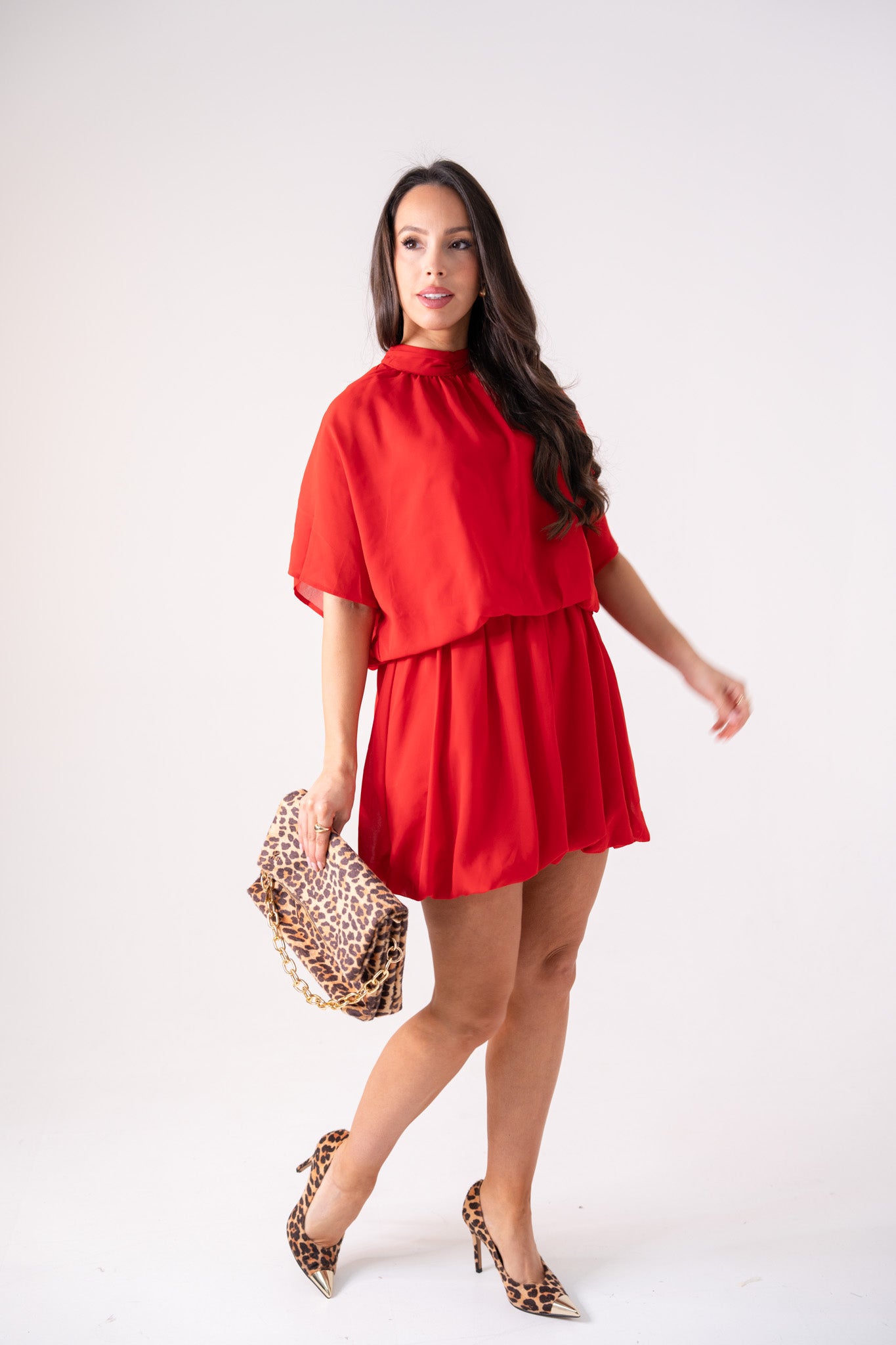 Kiera Drape Detail Dress In Red