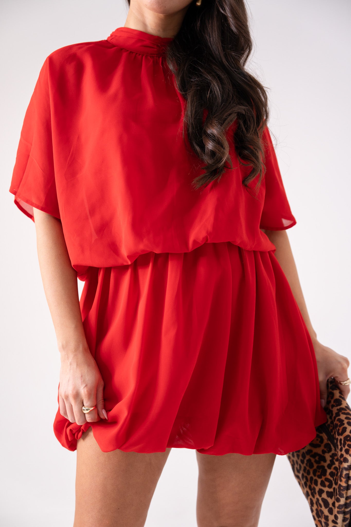Kiera Drape Detail Dress In Red