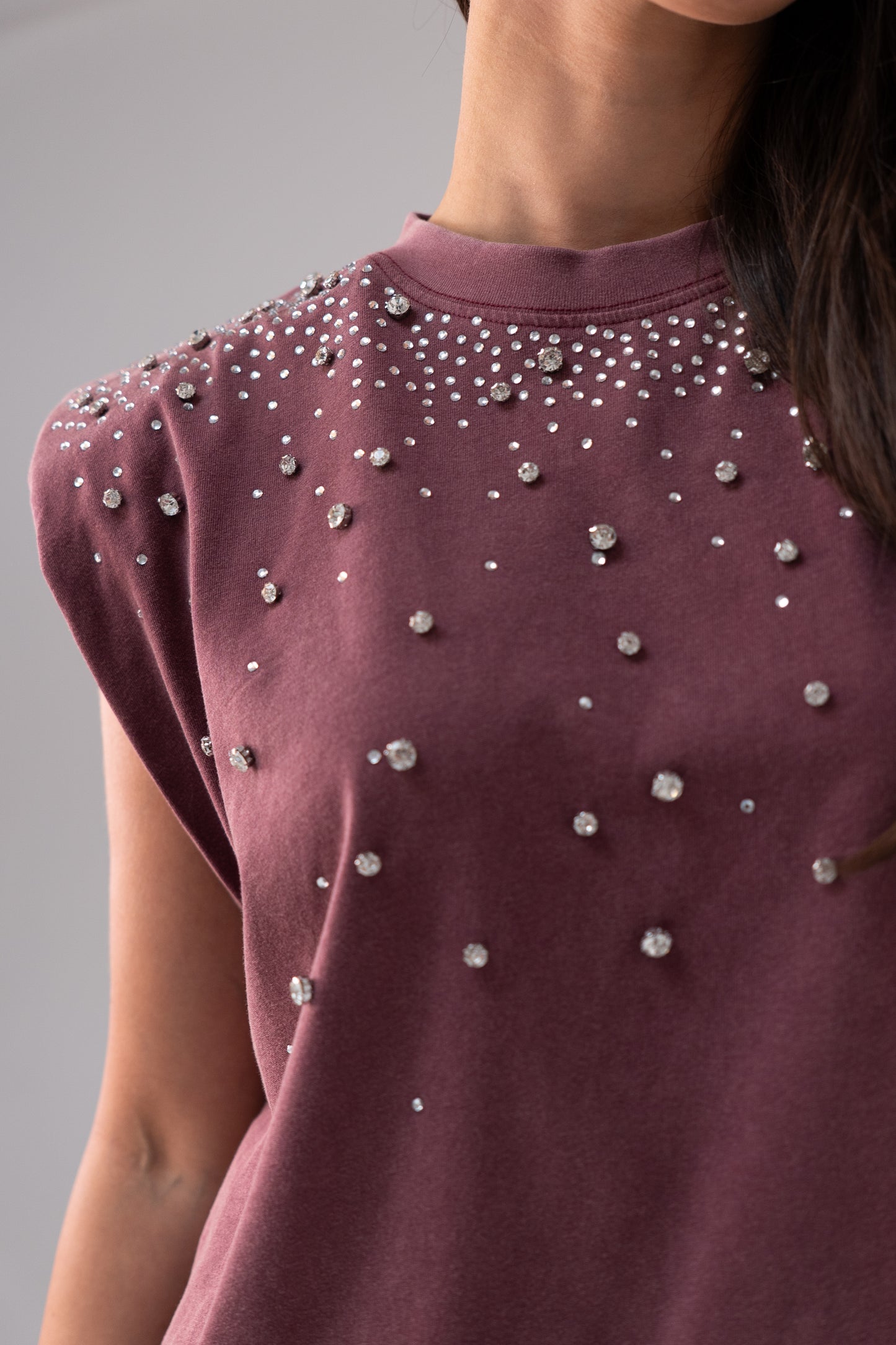 Kiera Embellished Sleeveless Top In Bordeaux