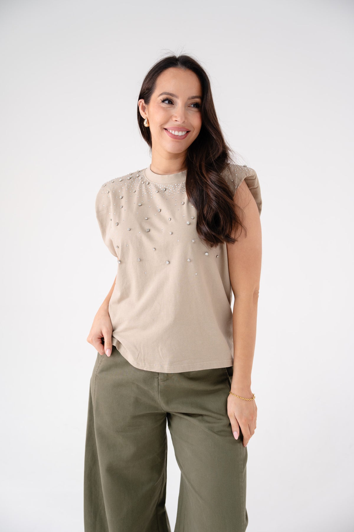 Kiera Embellished Sleeveless Top In Neutral
