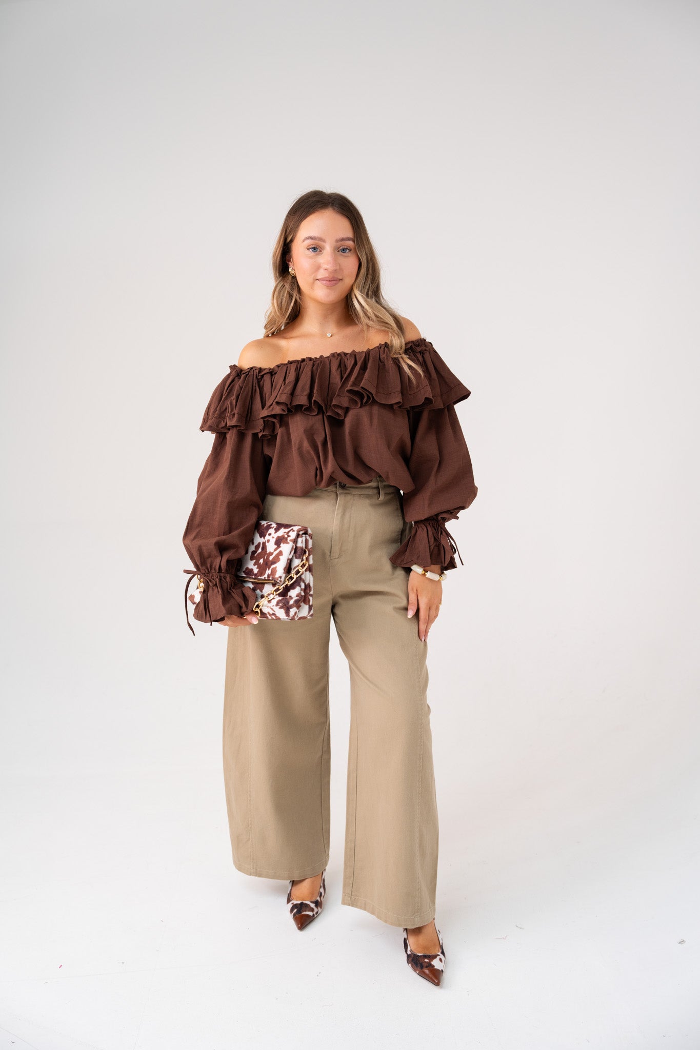 Kiera Frill Bardot Top In Chocolate