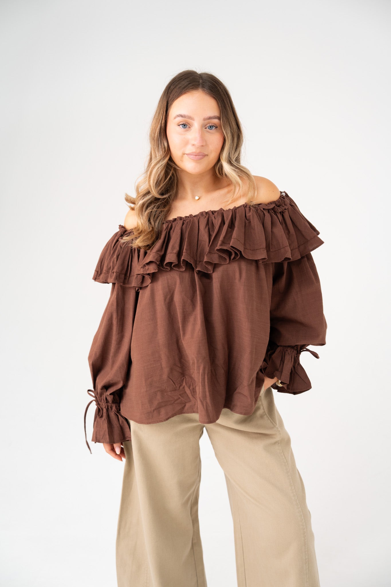 Kiera Frill Bardot Top In Chocolate