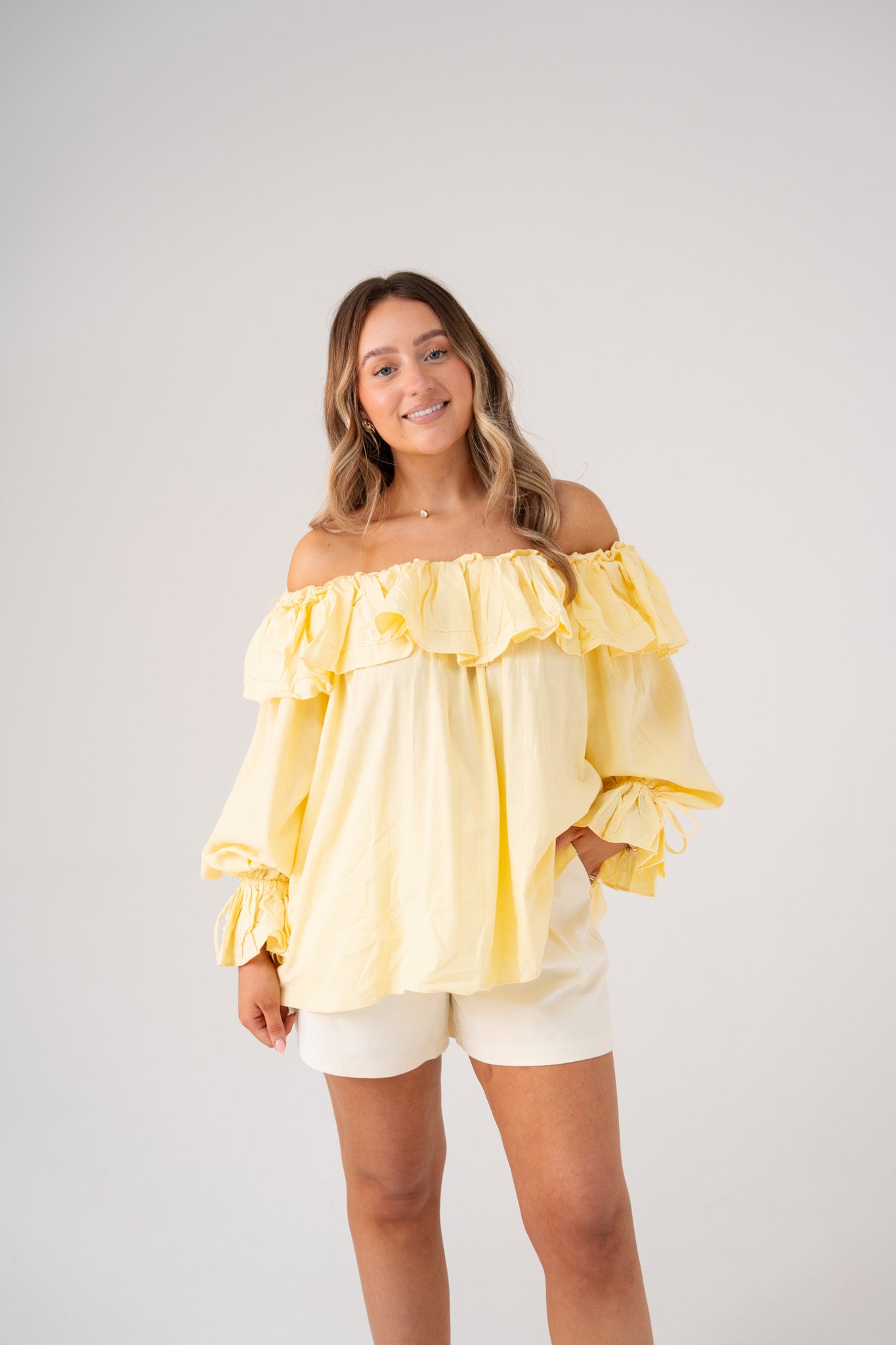 Kiera Frill Bardot Top In Yellow