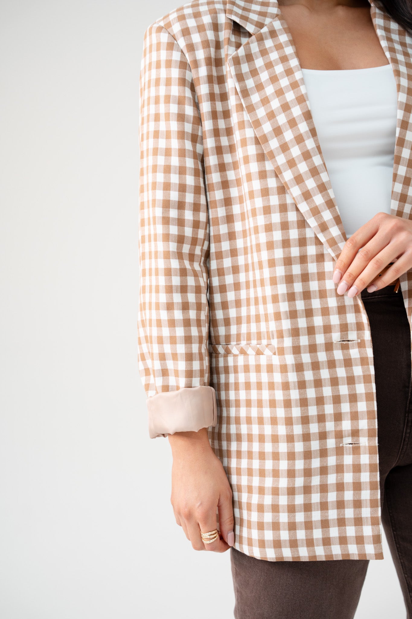 Kiera Gingham Blazer In Coffee