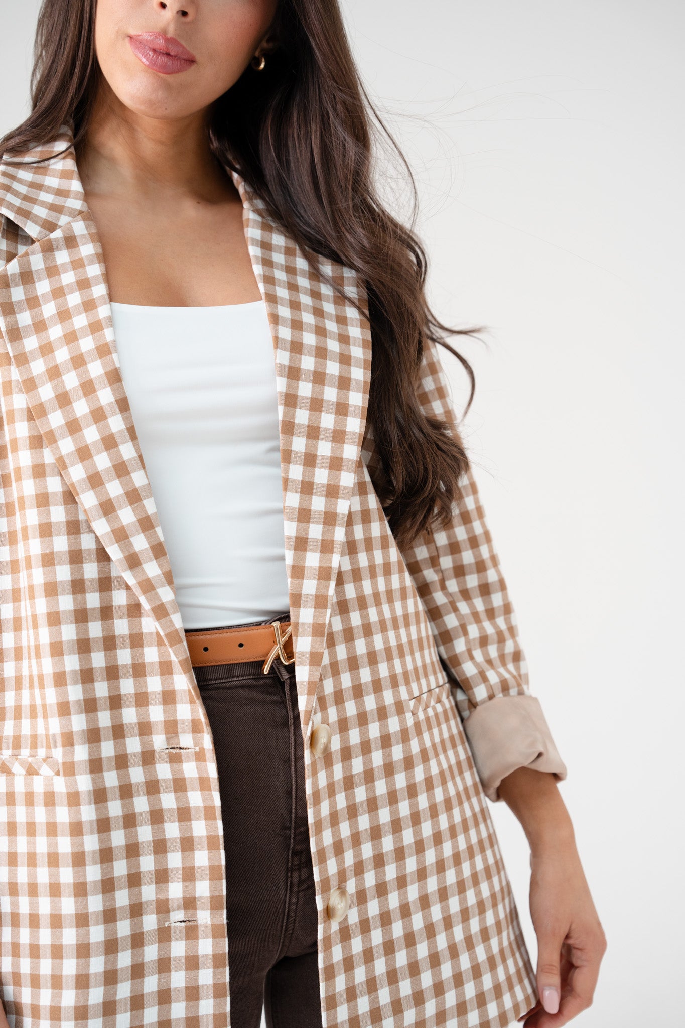 Kiera Gingham Blazer In Coffee