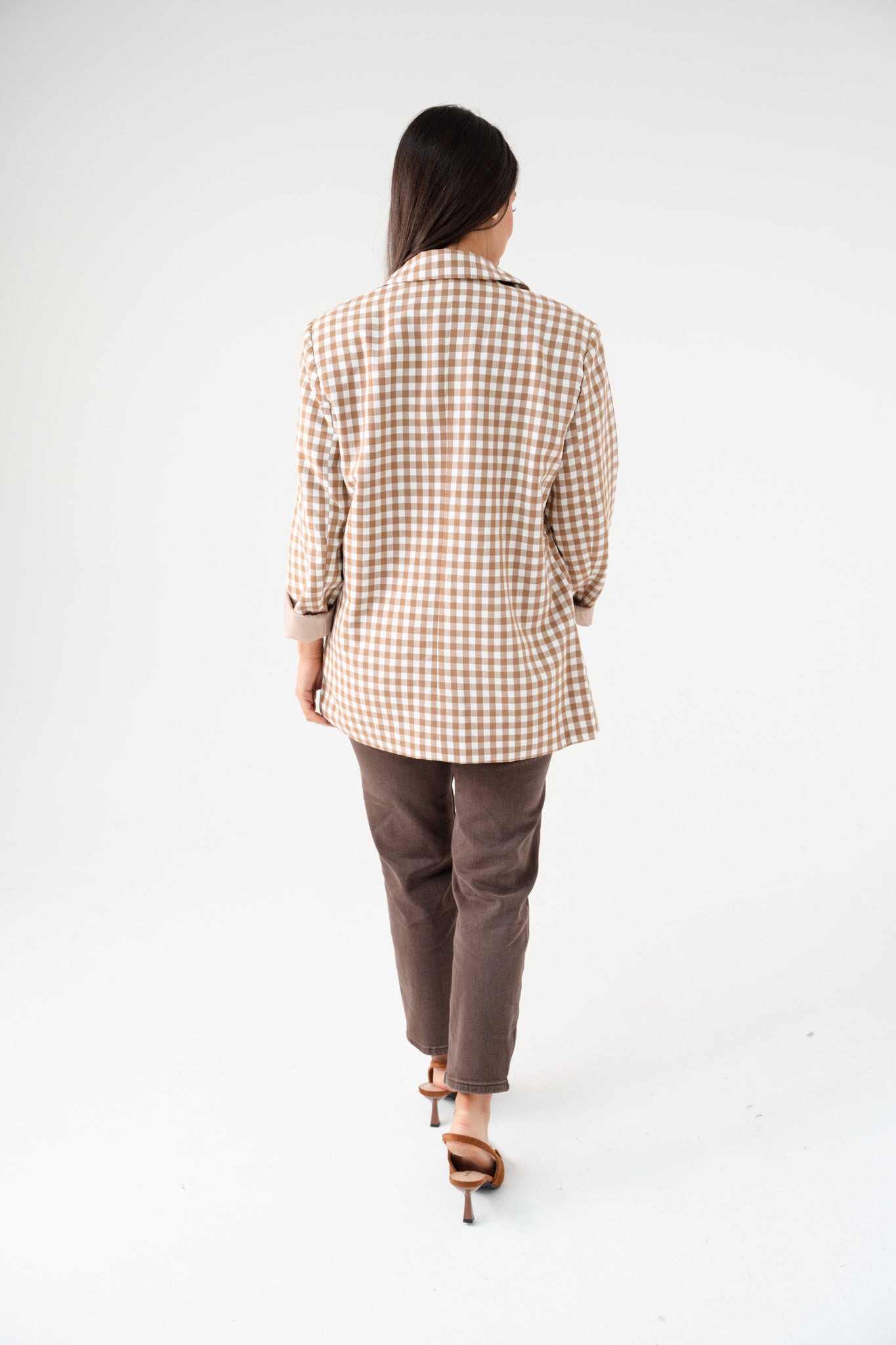 Kiera Gingham Blazer In Coffee