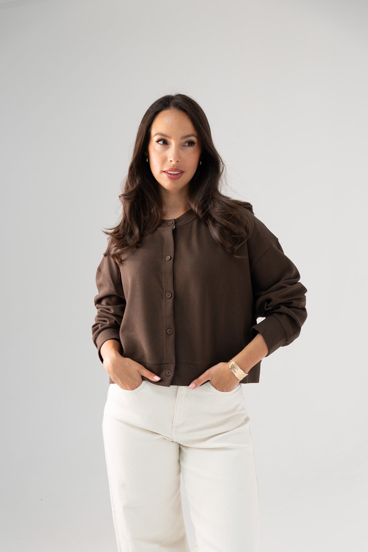 Kiera Jersey Cardigan In Chocolate