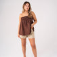Kiera Linen Mix Bandeau Top In Chocolate