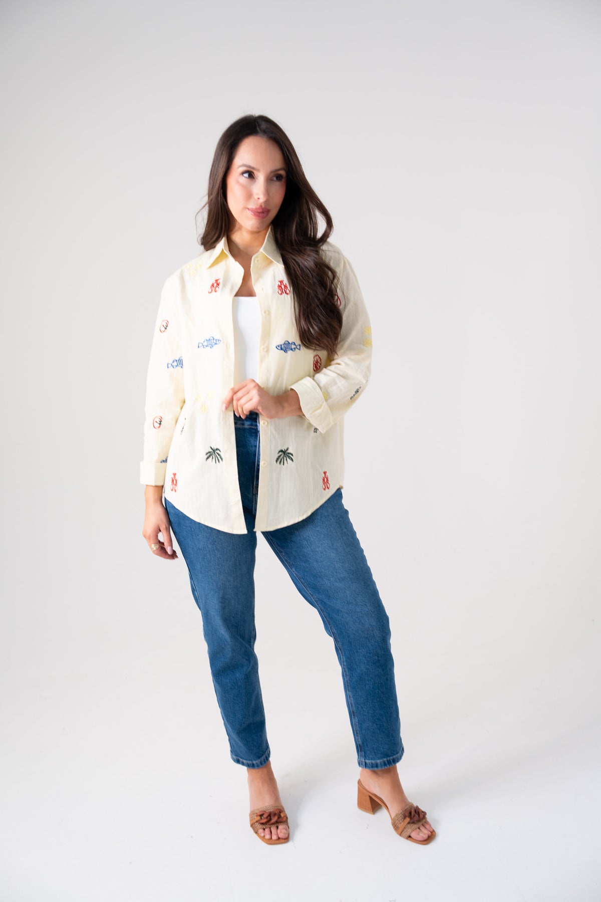 Kiera Multi Embroidered Shirt In Lemon
