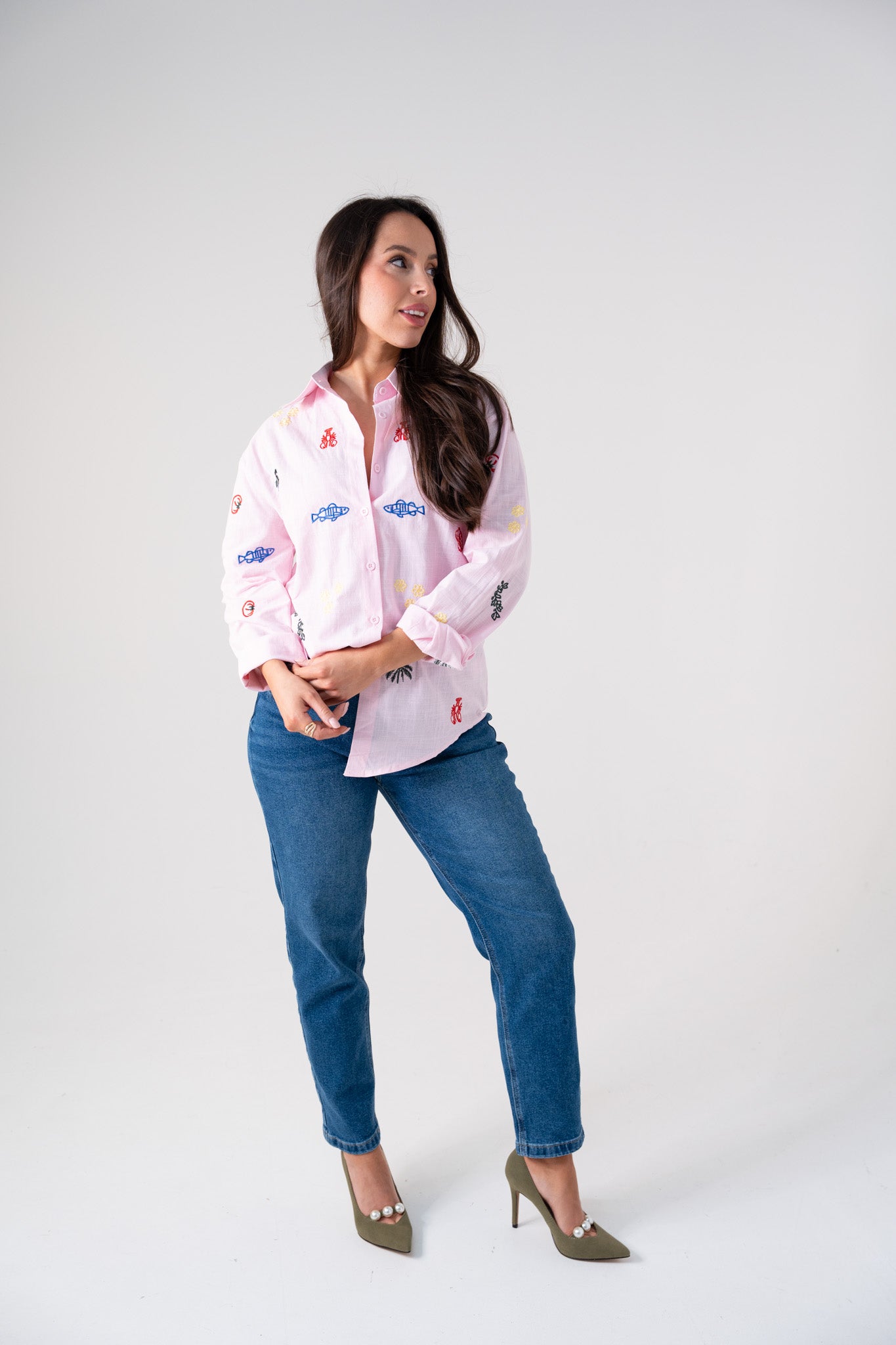 Kiera Multi Embroidered Shirt In Pink