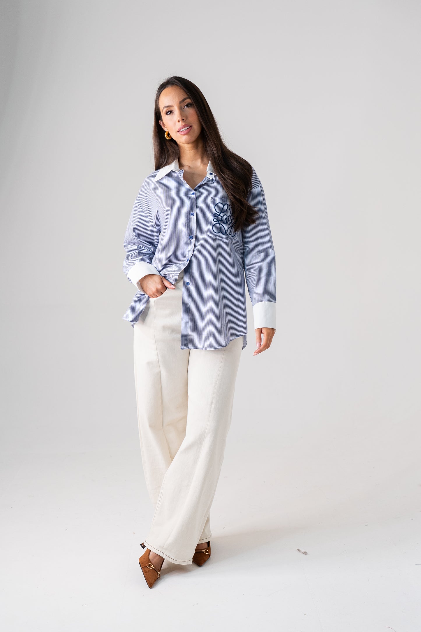 Kiera Pinstripe Shirt In Navy