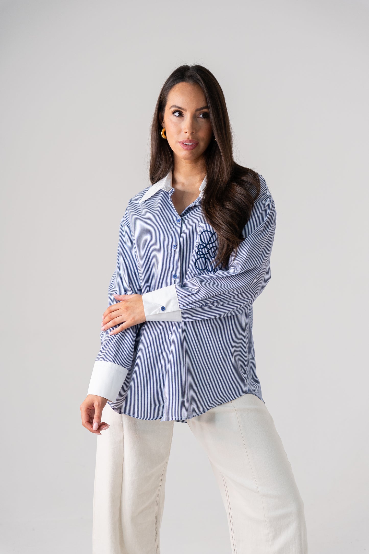 Kiera Pinstripe Shirt In Navy