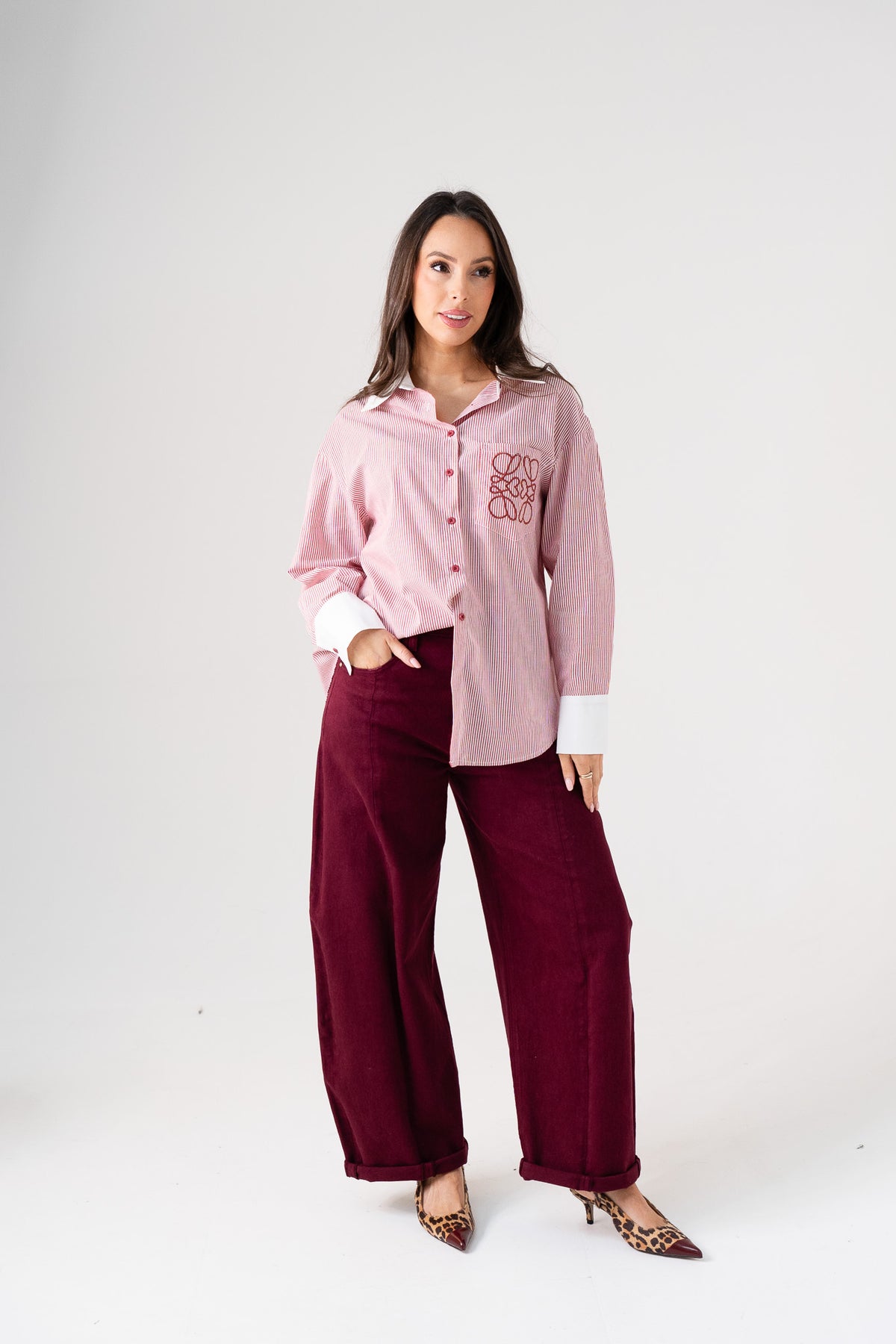 Kiera Pinstripe Shirt In Red