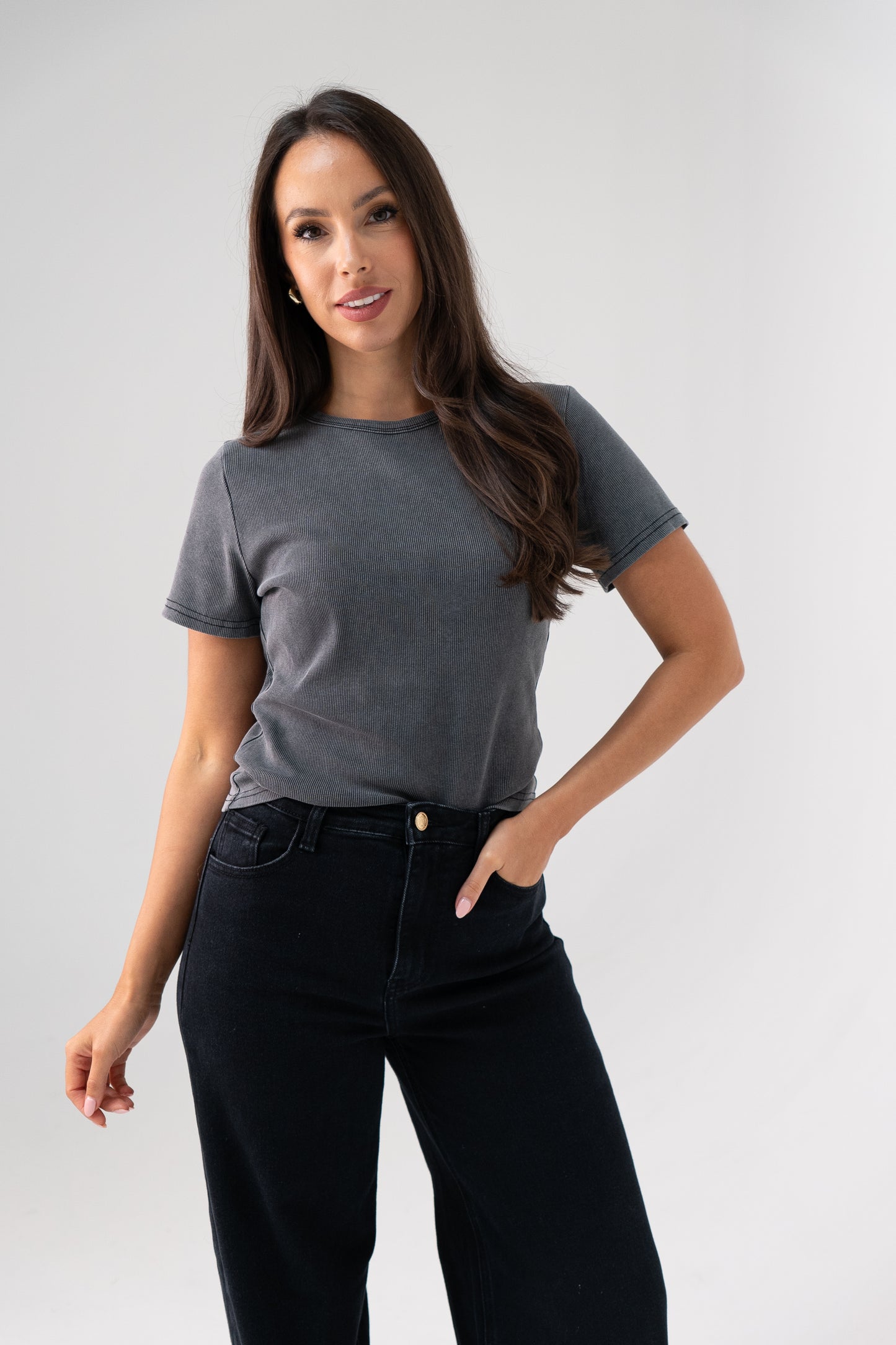 Kiera Ribbed T-Shirt In Black
