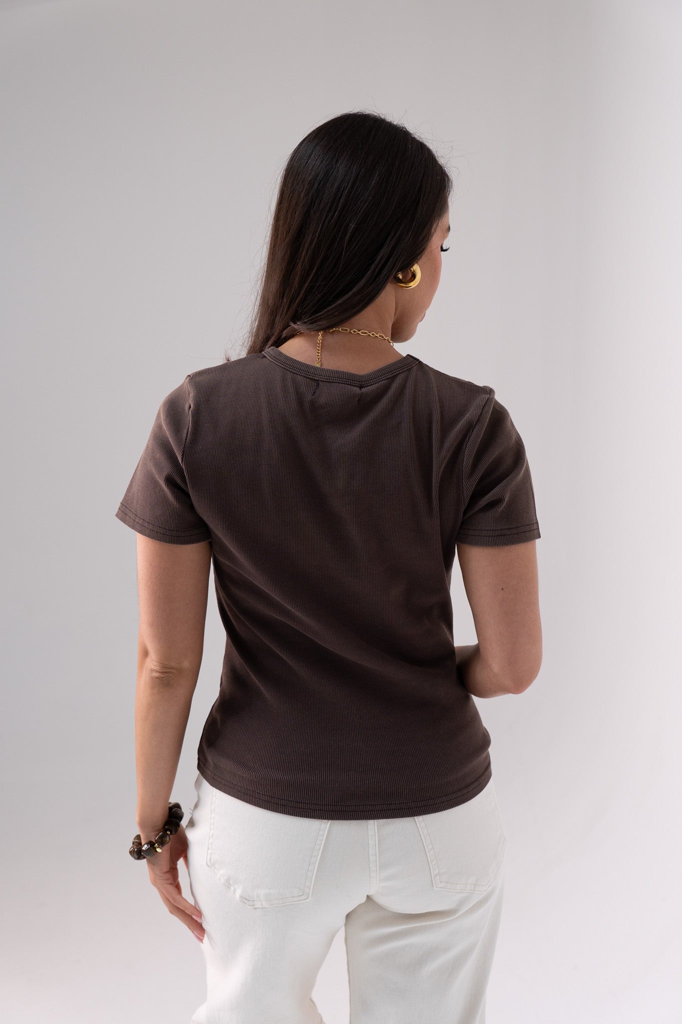 Kiera Ribbed T-Shirt In Brown