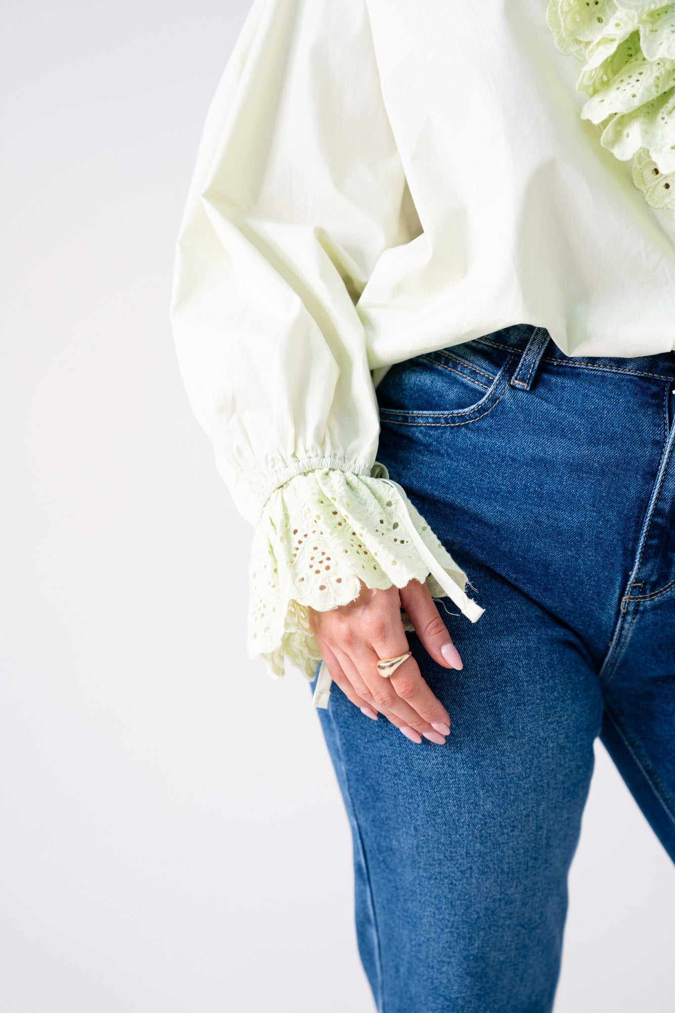 Kiera Ruffle Front Blouse In Green