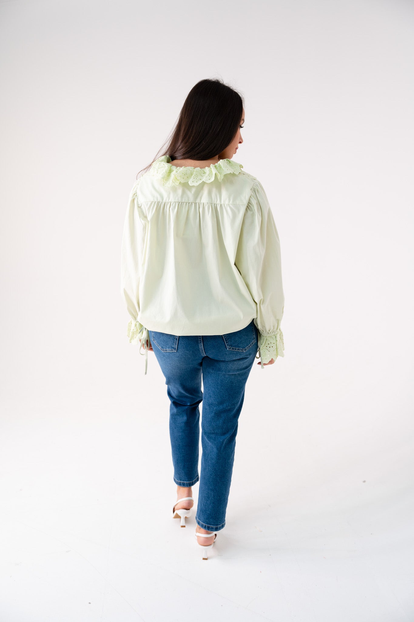 Kiera Ruffle Front Blouse In Green