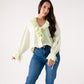 Kiera Ruffle Front Blouse In Green