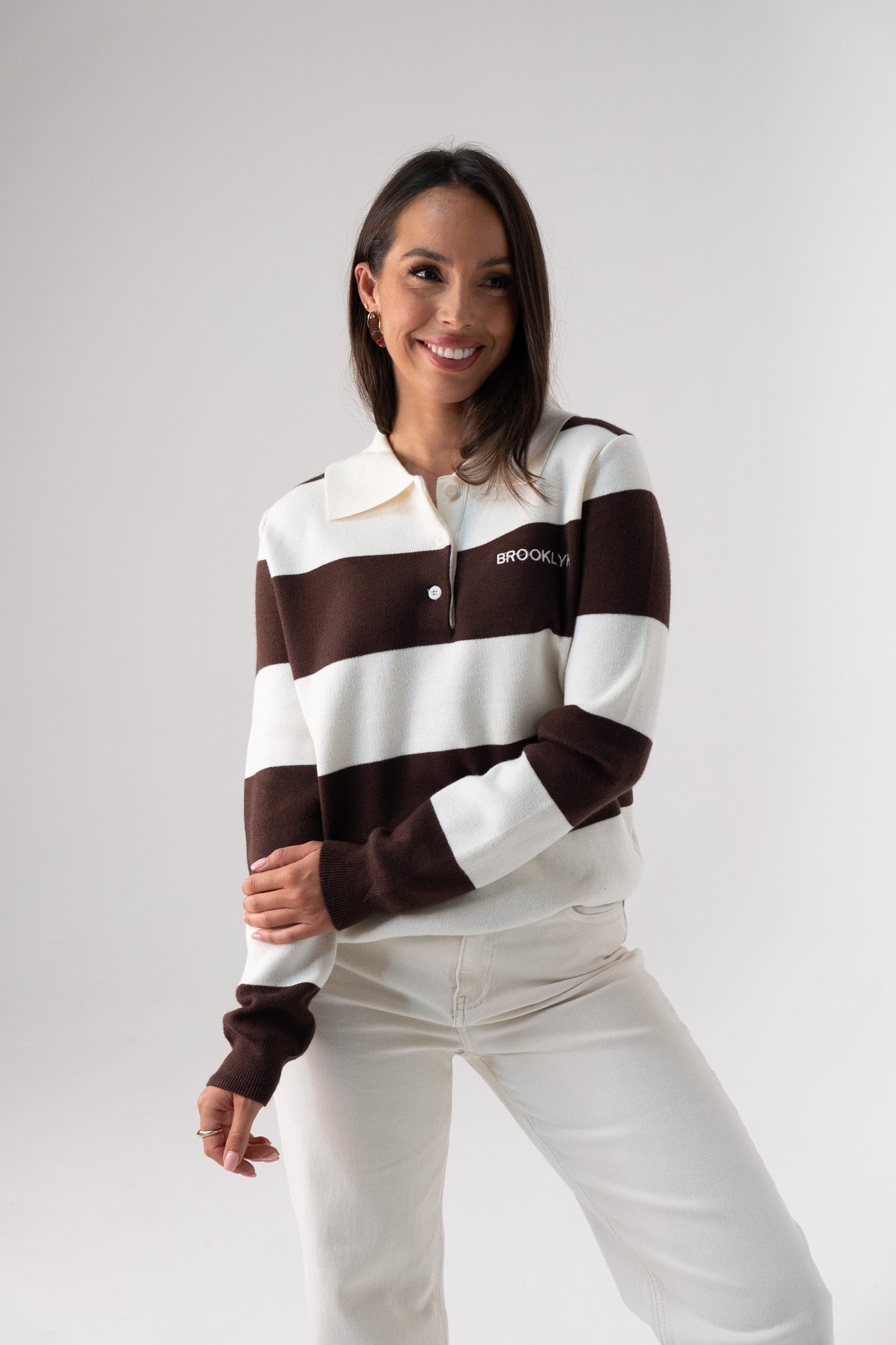 Kiera Rugby Top In Chocolate & Cream