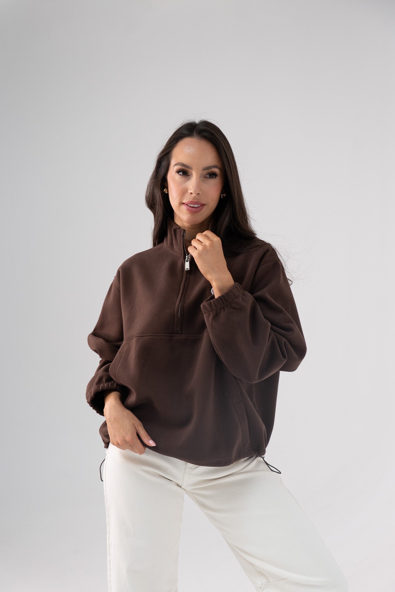 Kiera Tennis Half Zip In Chocolate