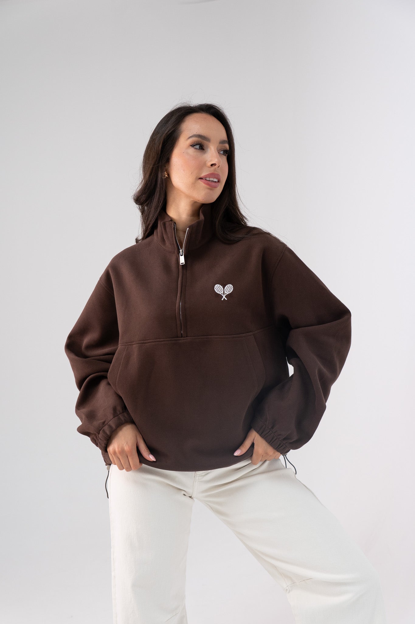 Kiera Tennis Half Zip In Chocolate