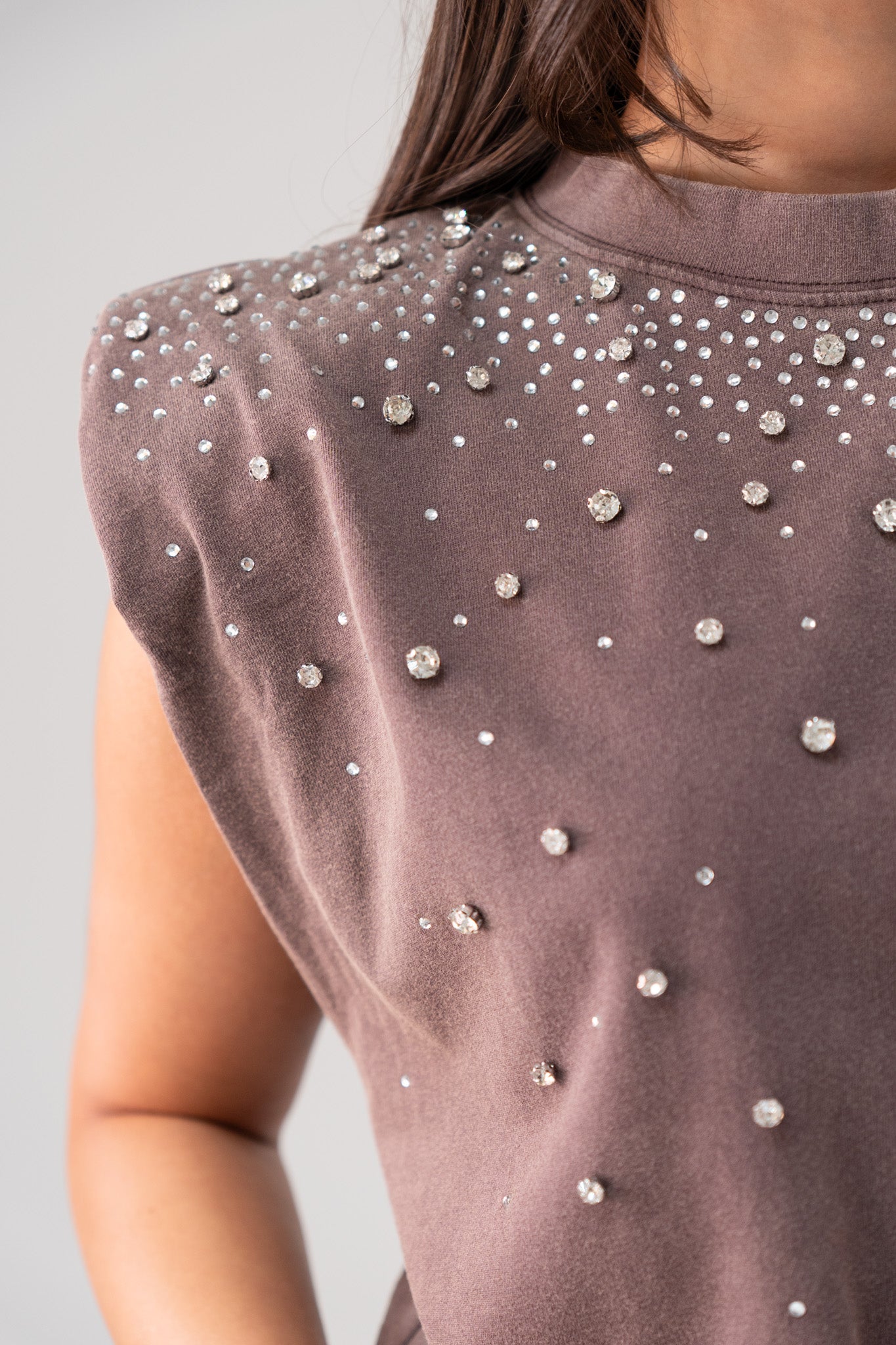 Kiera Embellished Sleeveless Top In Mocha