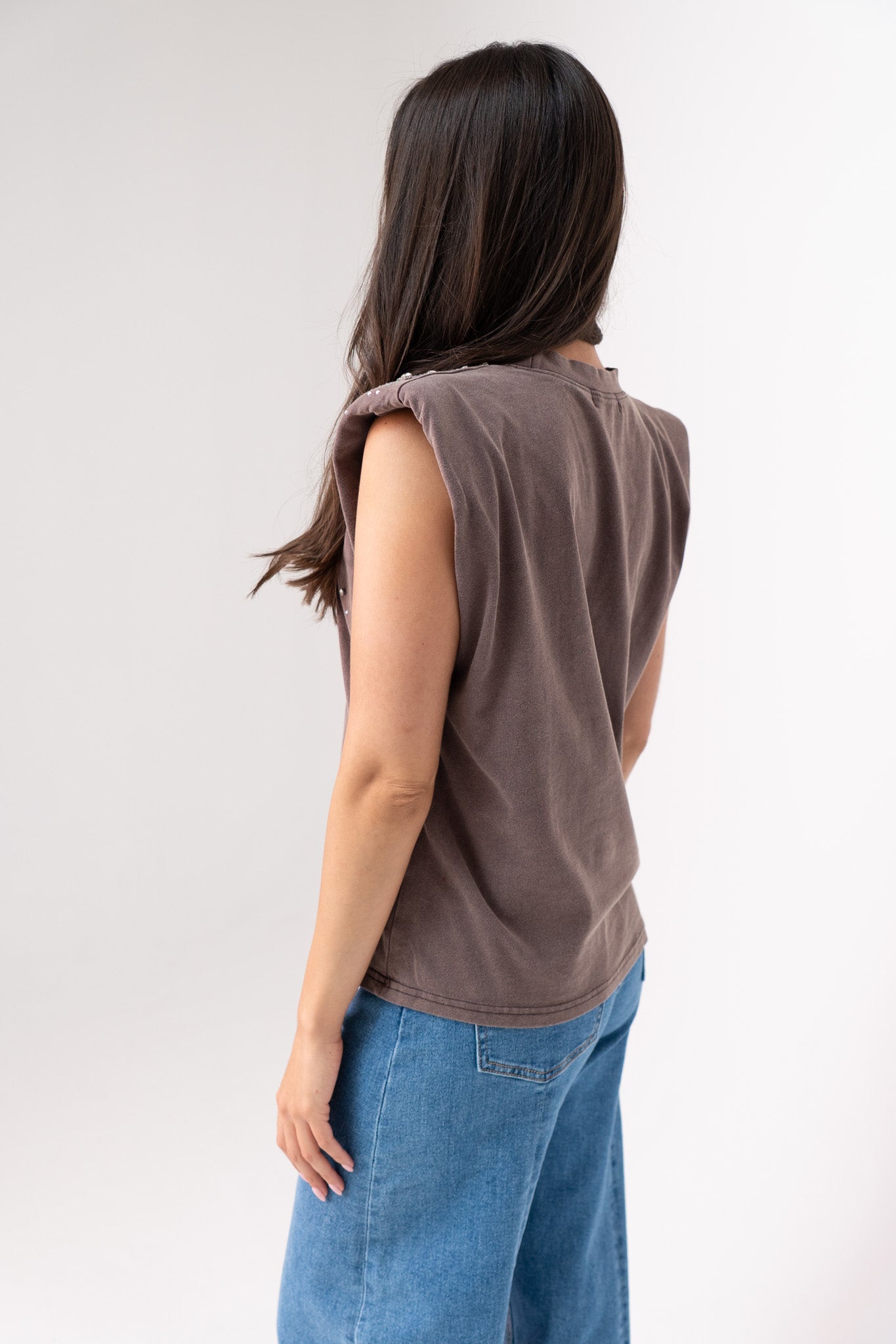 Kiera Embellished Sleeveless Top In Mocha