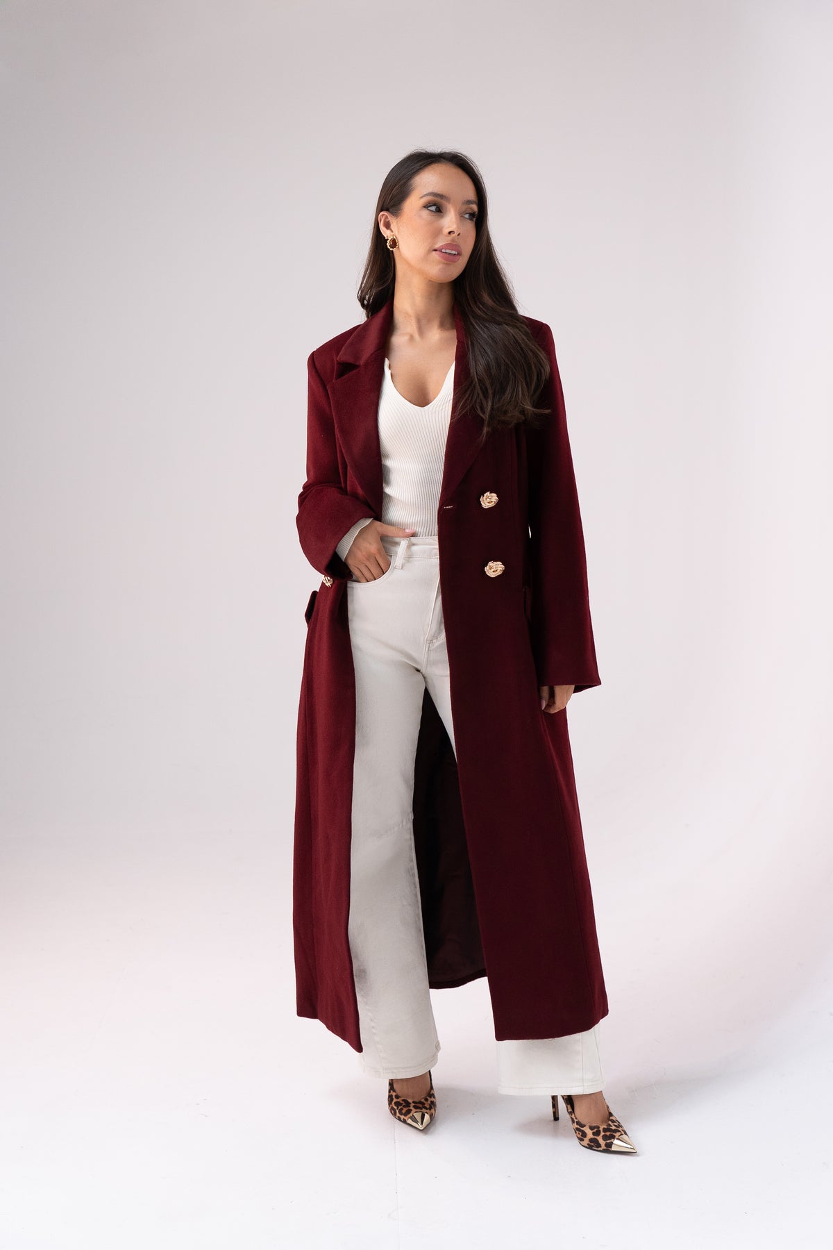 Love Laura Structured Coat In Bordeaux