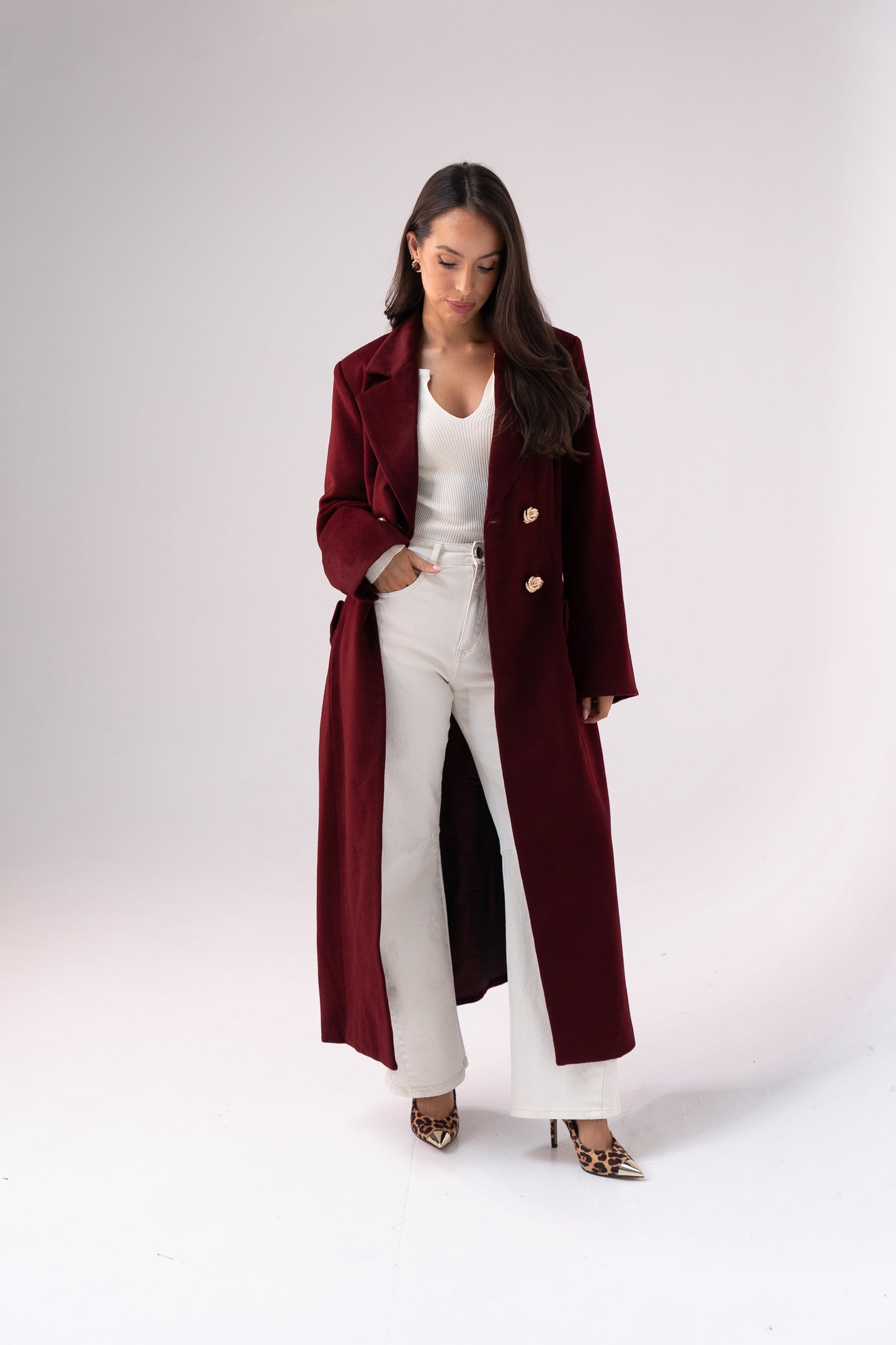 Love Laura Structured Coat In Bordeaux