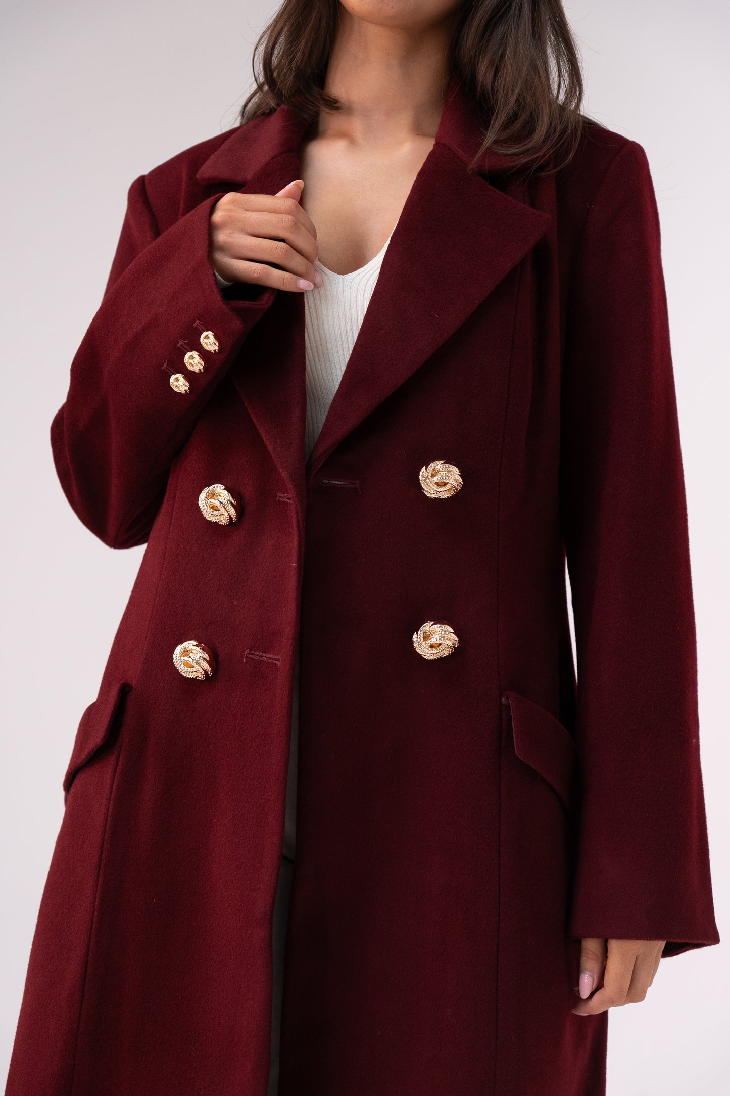 Love Laura Structured Coat In Bordeaux