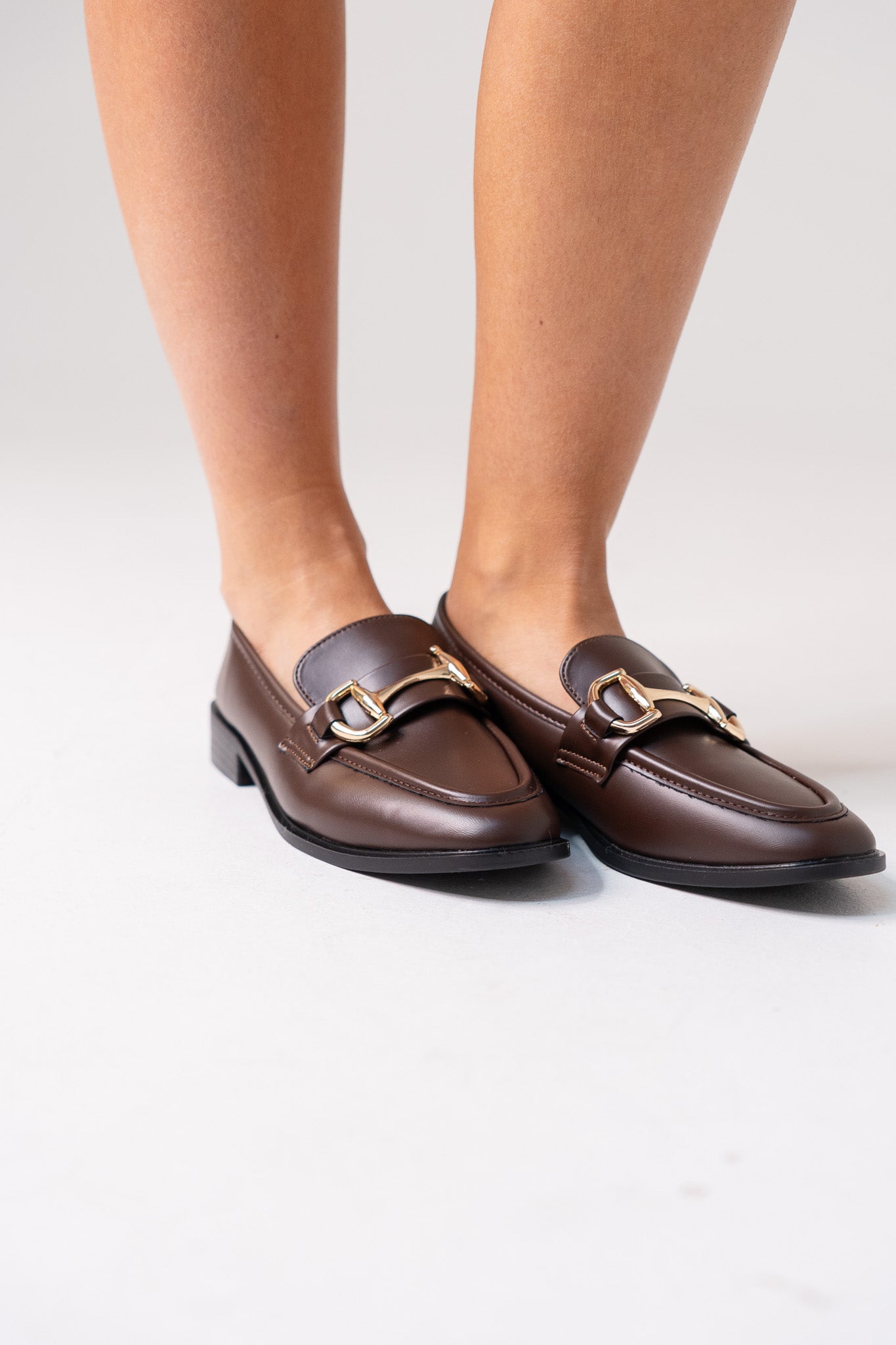 Lauren Buckle Faux Leather Loafer In Chocolate