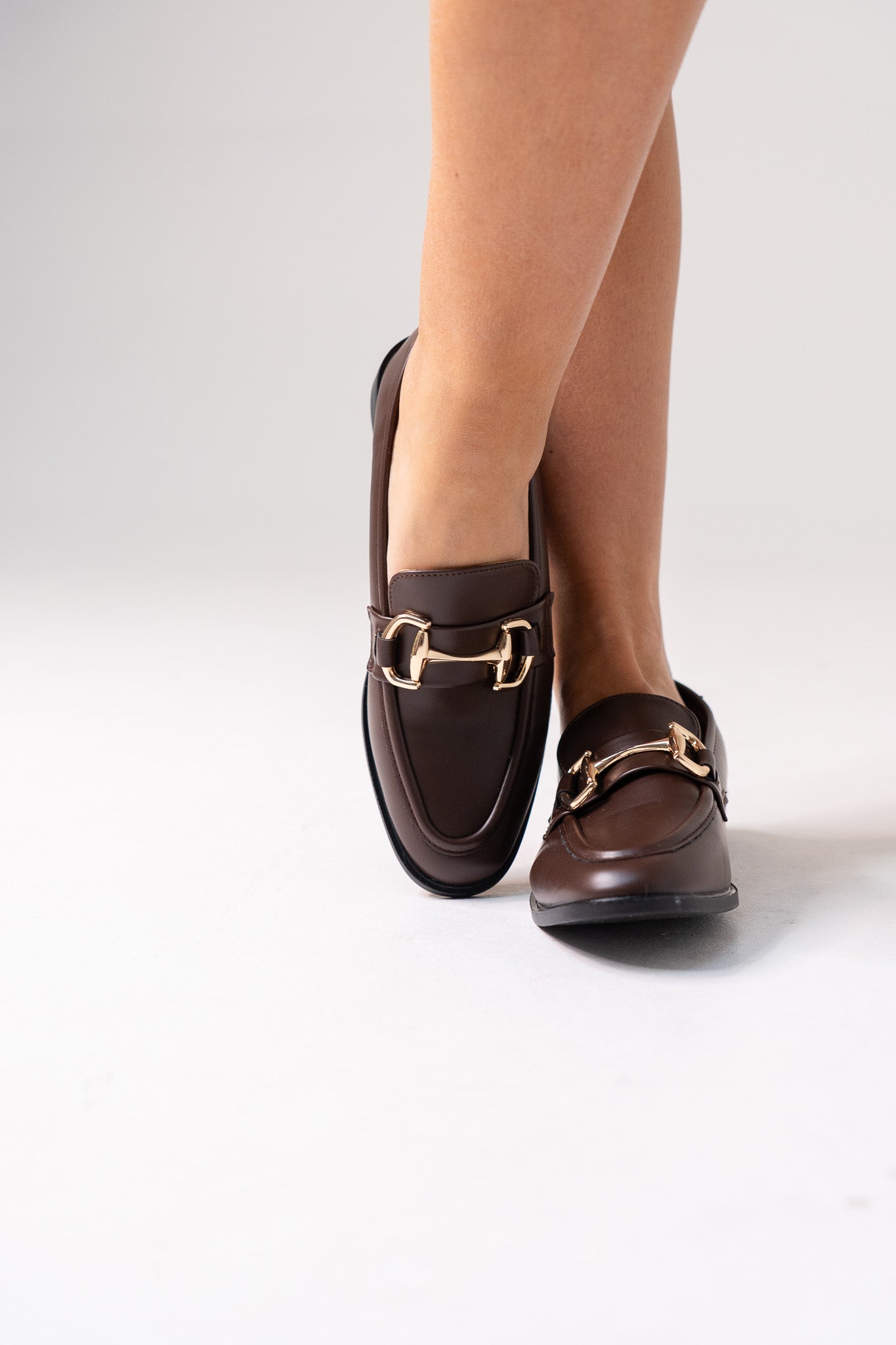 Lauren Buckle Faux Leather Loafer In Chocolate