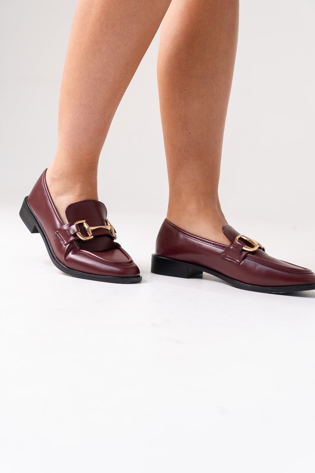 Lauren Buckle Faux Leather Loafer In Wine