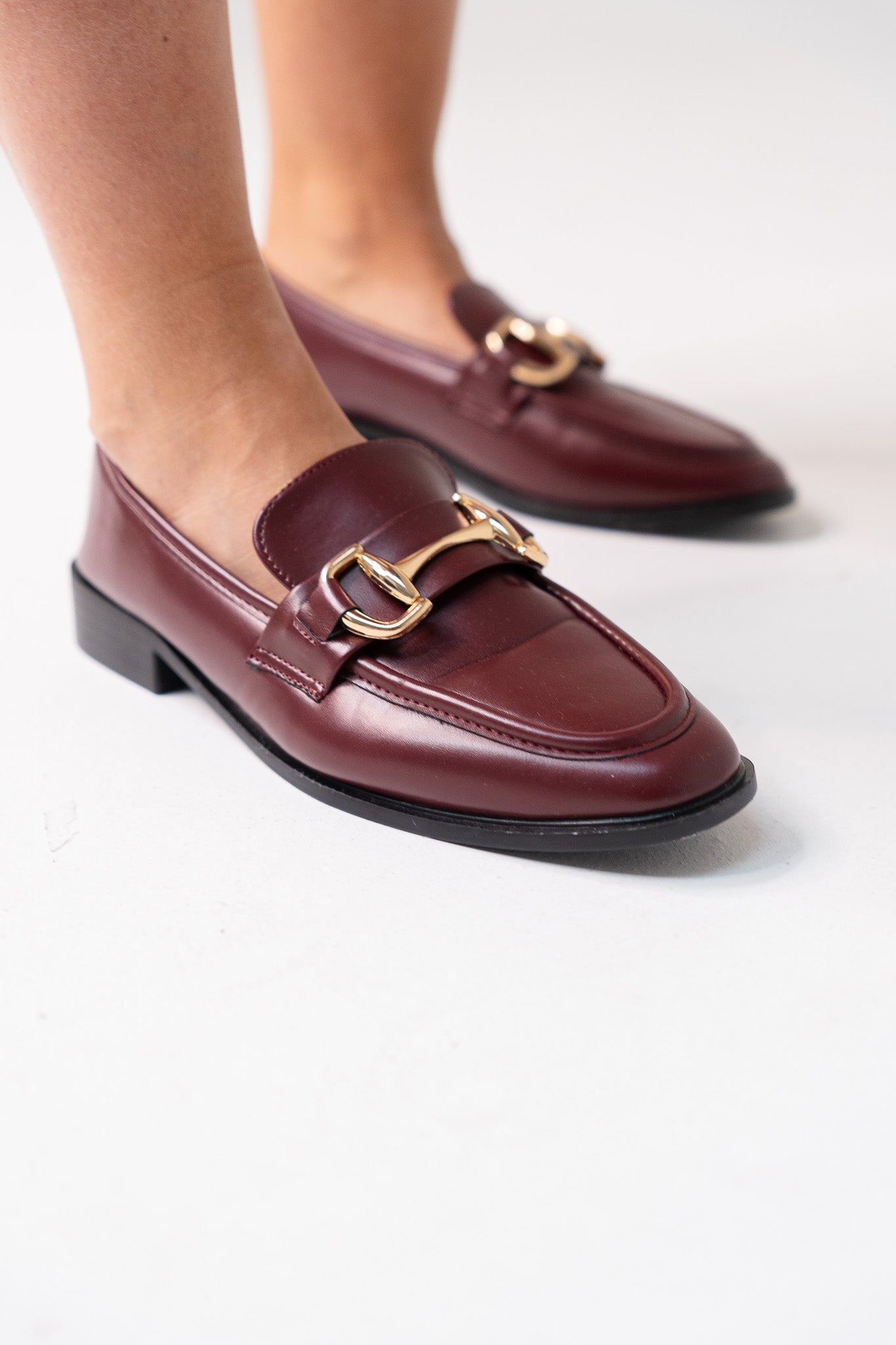 Lauren Buckle Faux Leather Loafer In Wine