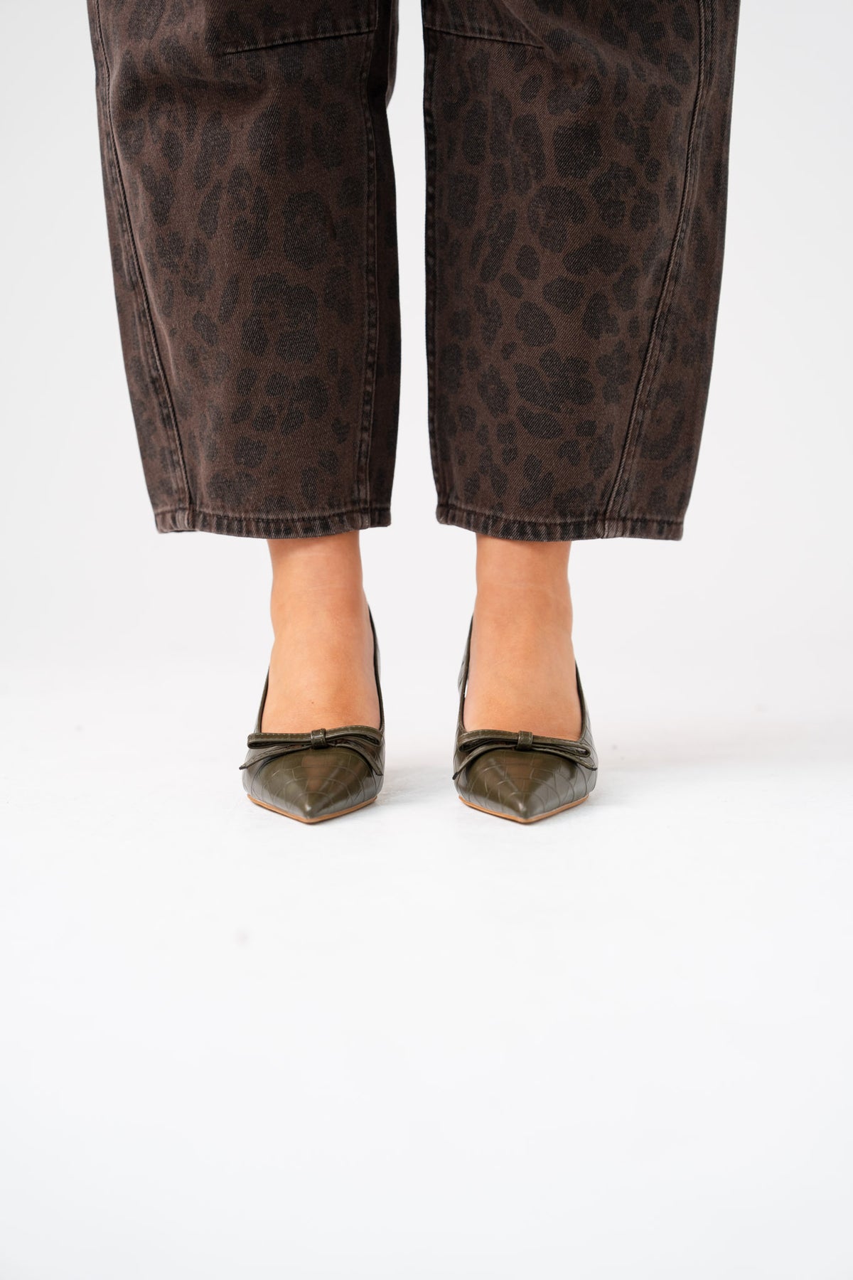 Lauren Faux Croc Kitten Heel In Green