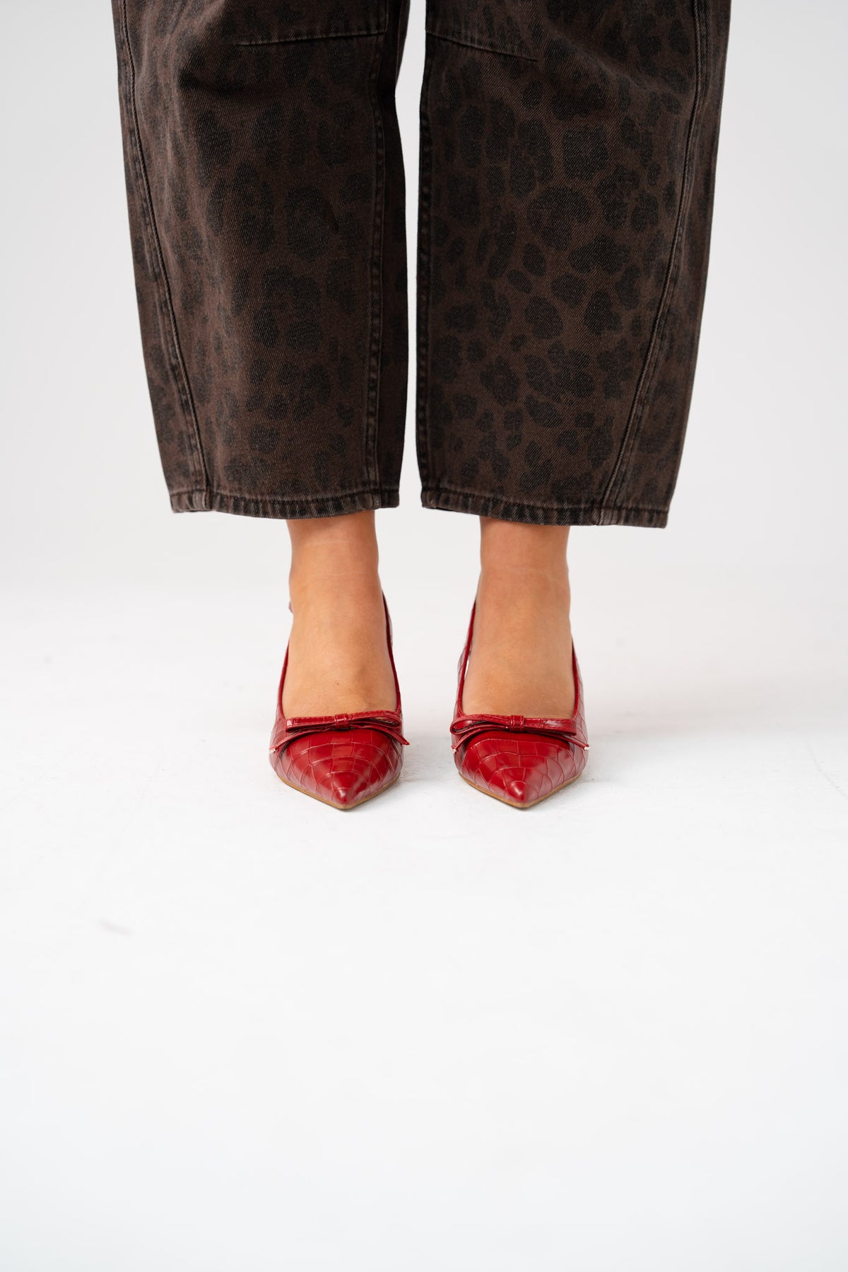 Lauren Faux Croc Kitten Heel In Red