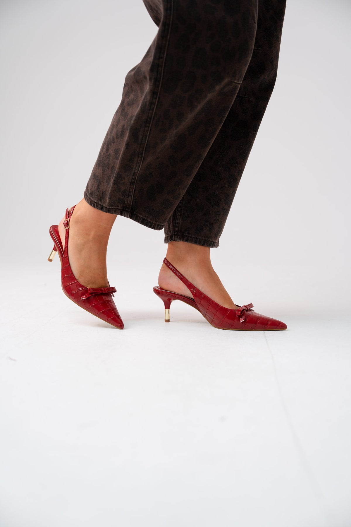 Lauren Faux Croc Kitten Heel In Red