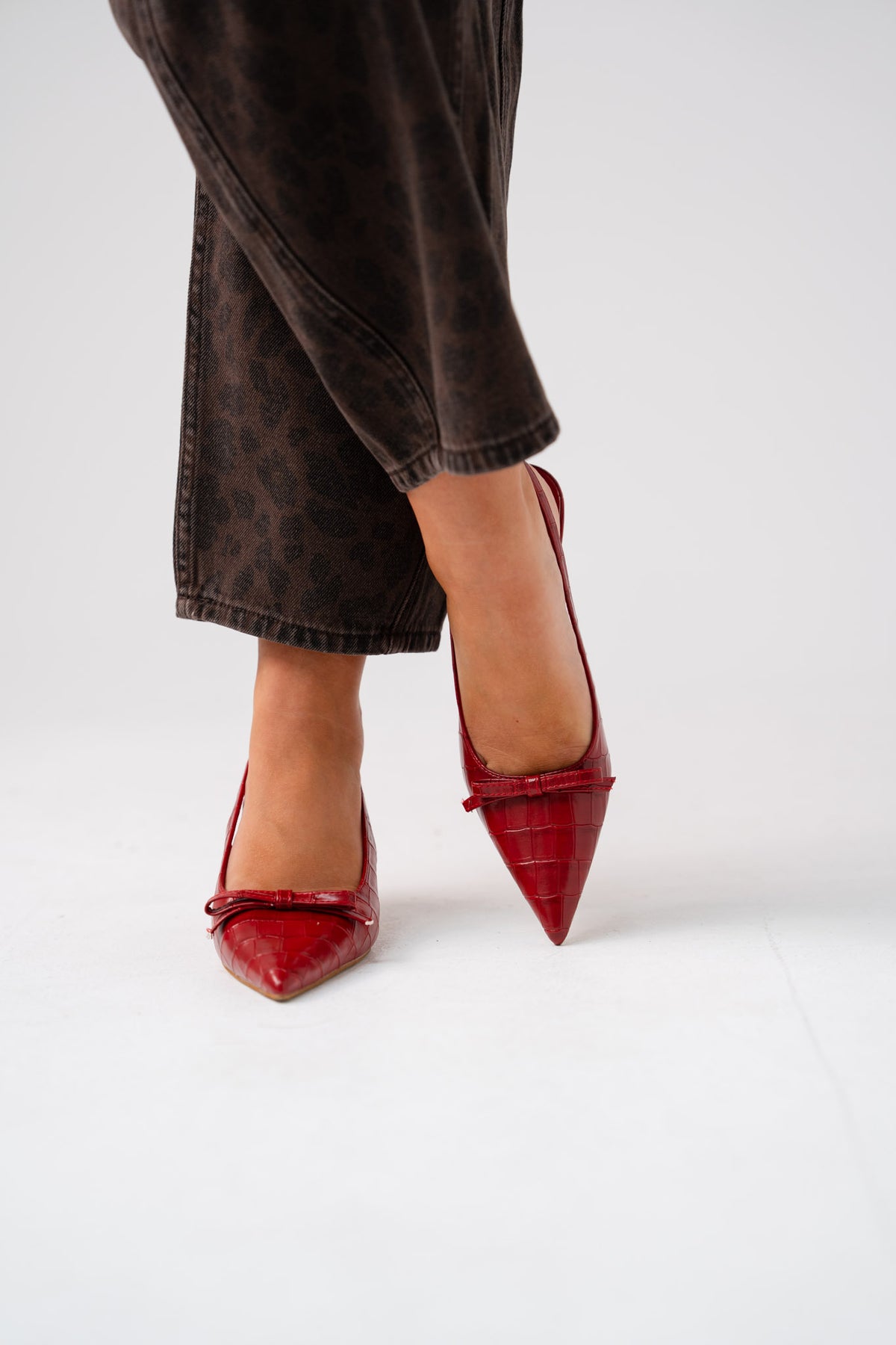 Lauren Faux Croc Kitten Heel In Red