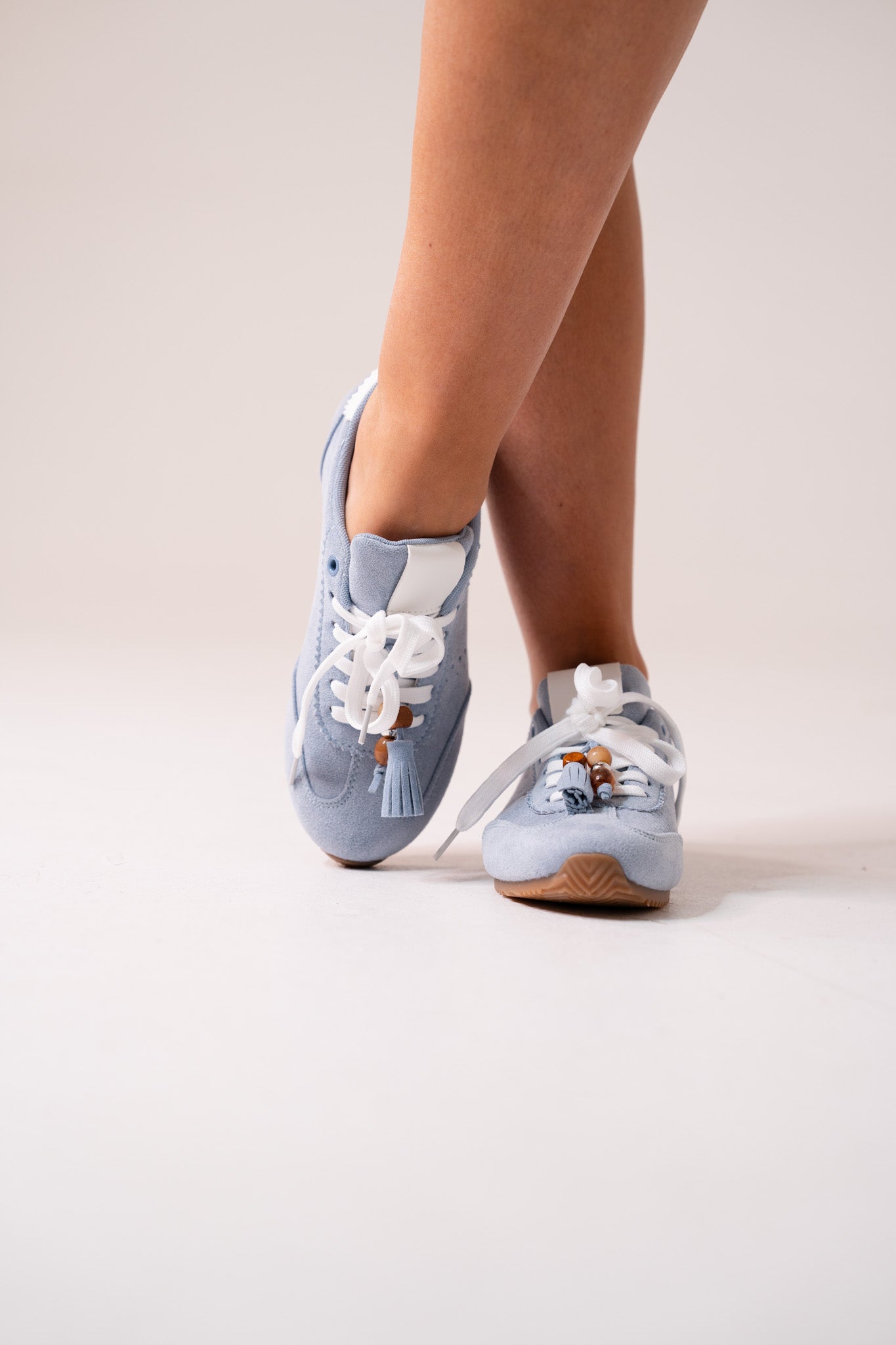 Lauren Faux Suede Trainers In Powder Blue