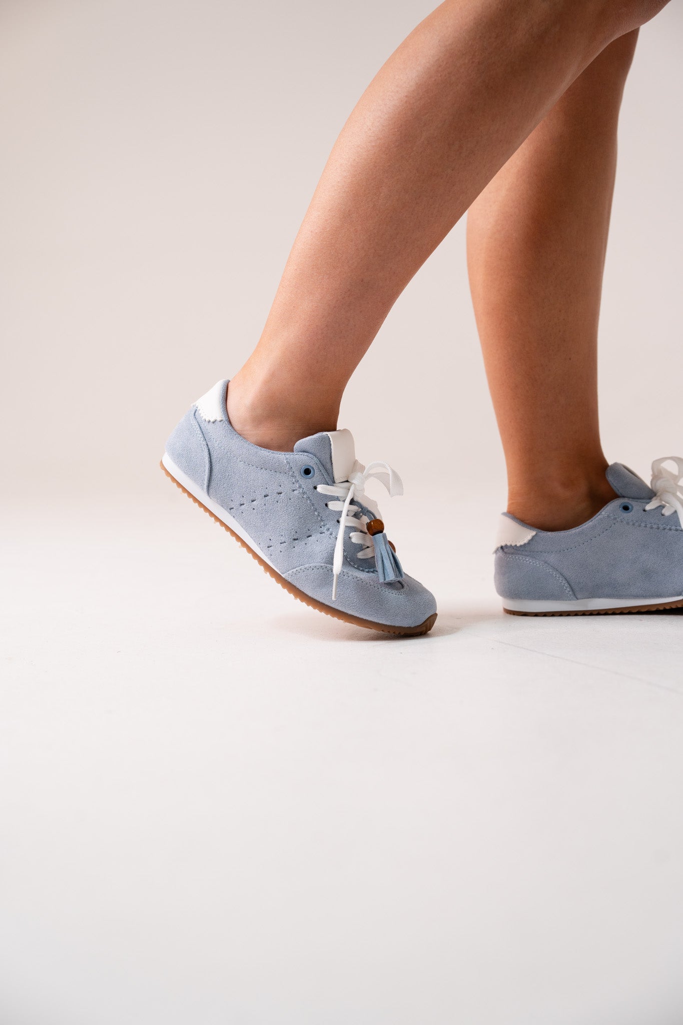 Lauren Faux Suede Trainers In Powder Blue