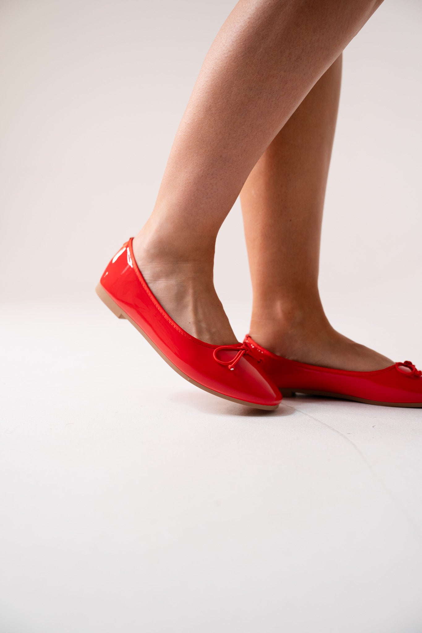 Lauren Patent Ballet Pumps In Red