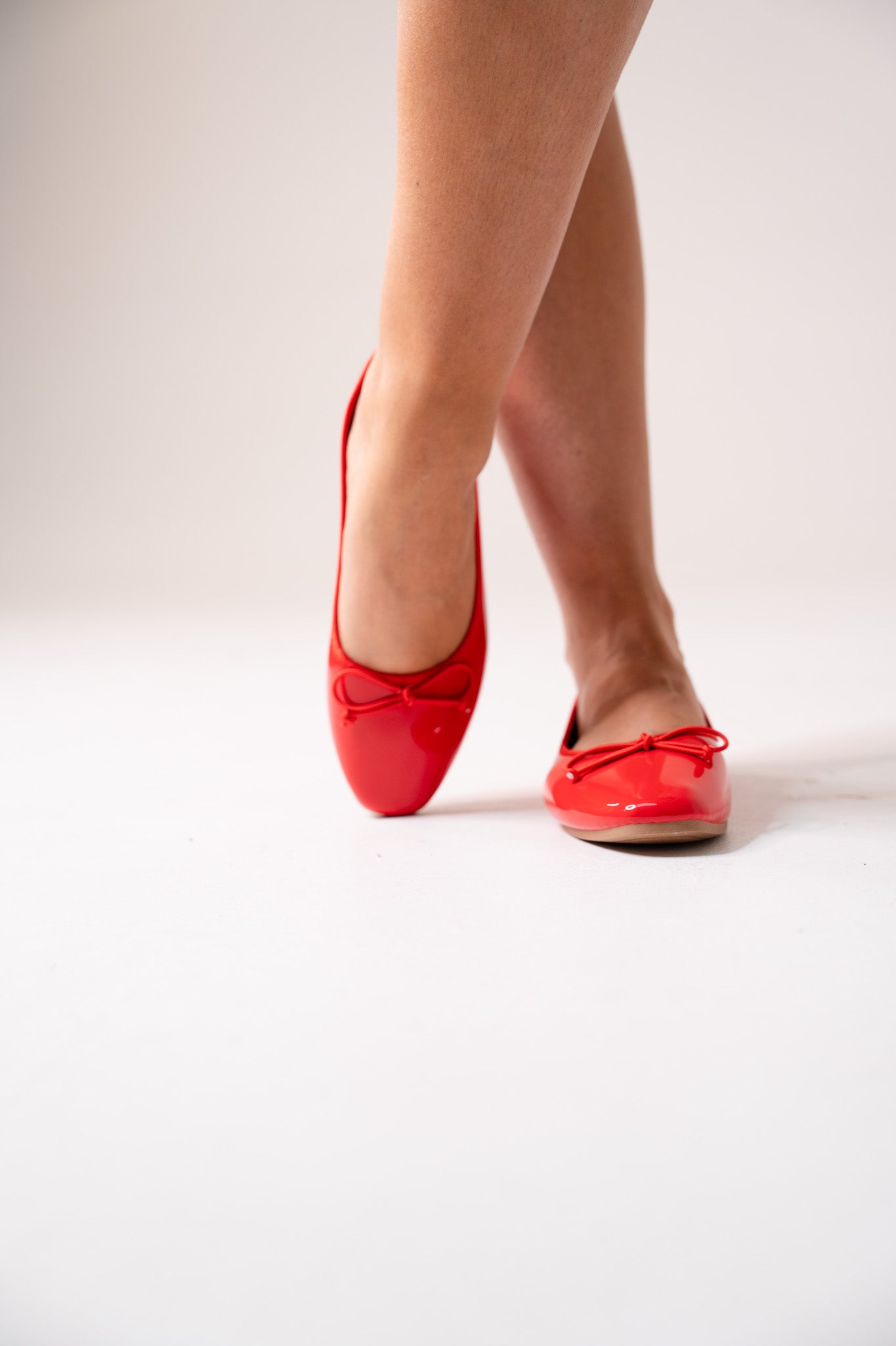 Lauren Patent Ballet Pumps In Red