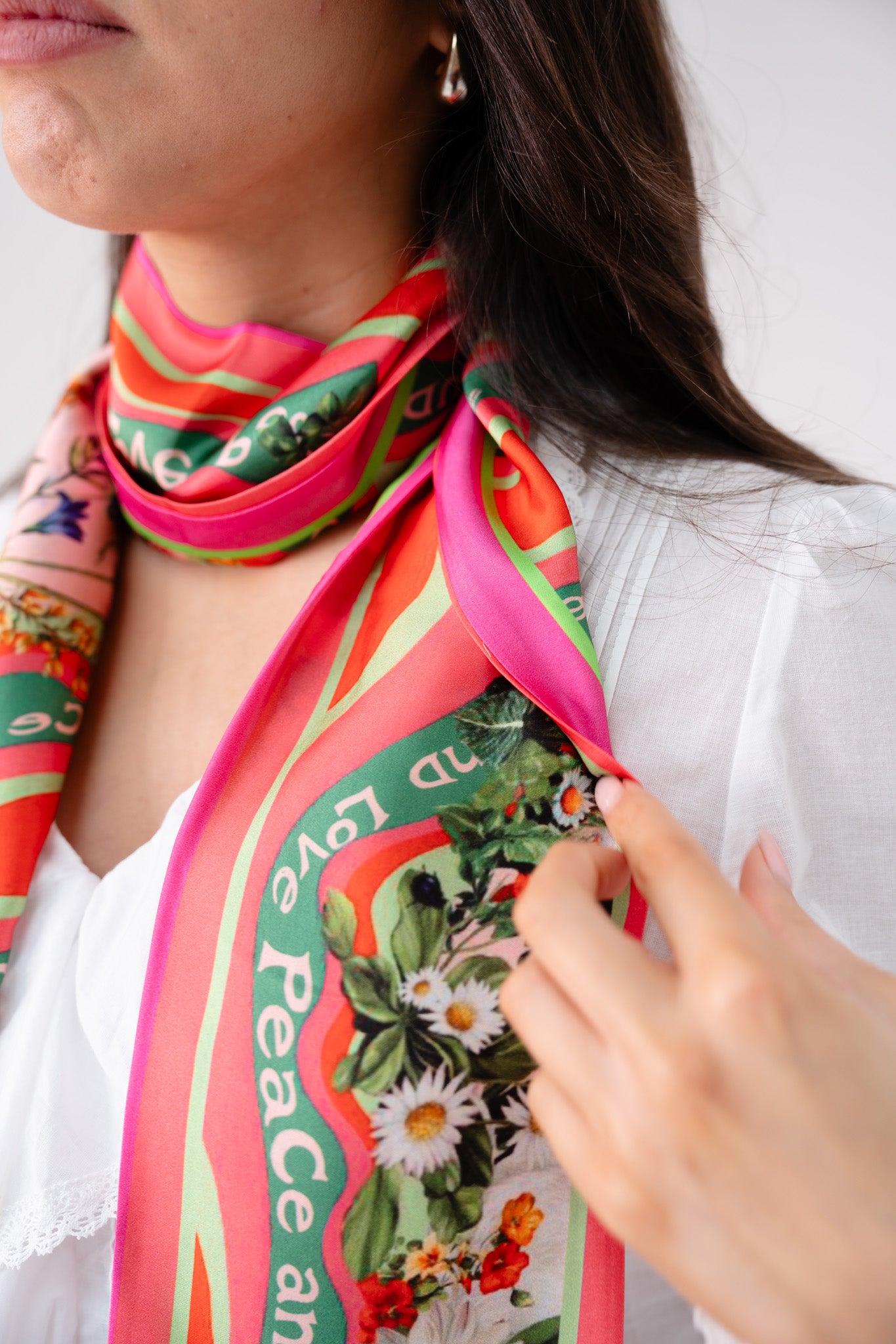 Leah Floral Neck Scarf In Red Mix