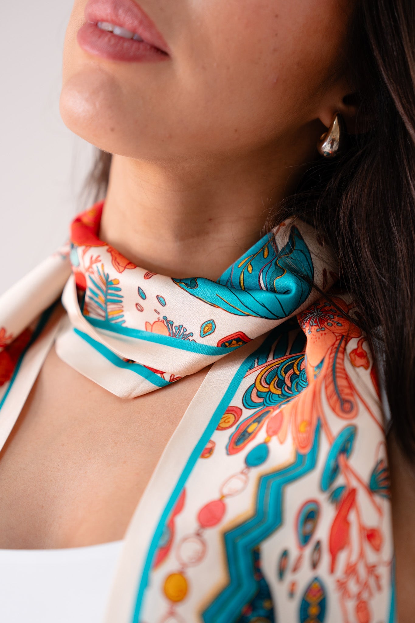 Leah Floral Neck Scarf In Teal Mix